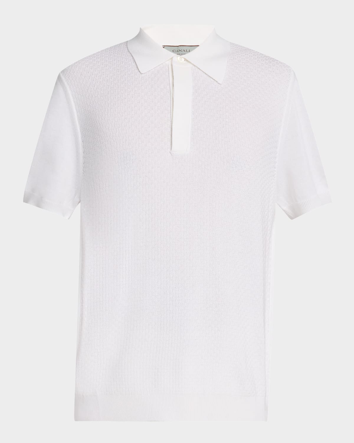 Canali Men's Waffle Knit Short-sleeve Polo Sweater In White