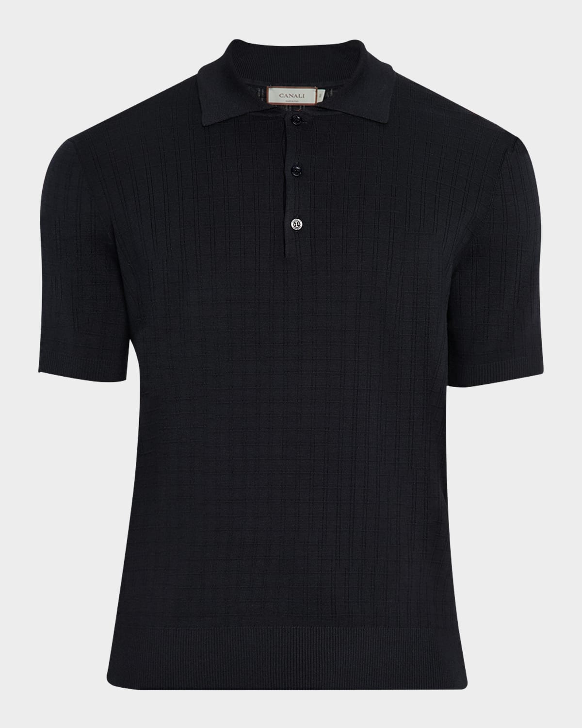 Canali Men's Grid Jacquard Polo Sweater In Black