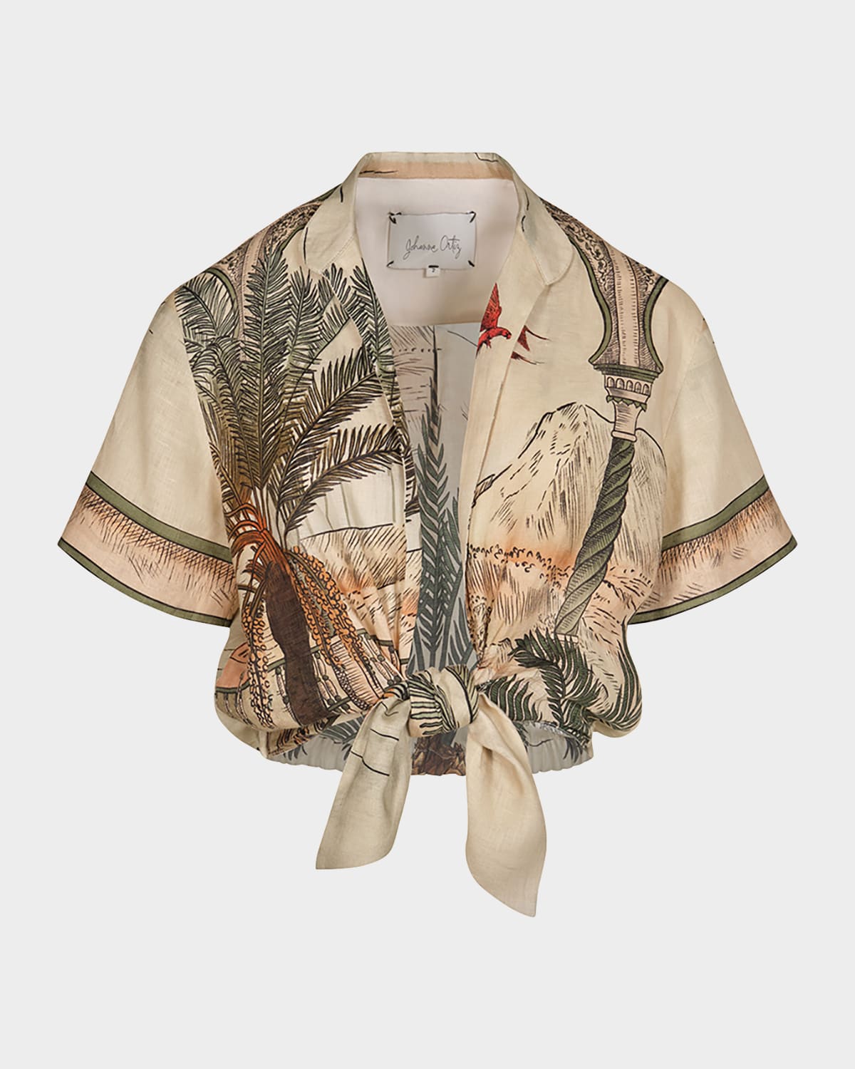 Traveling The Caribbean Cropped Shirt with Tie Front