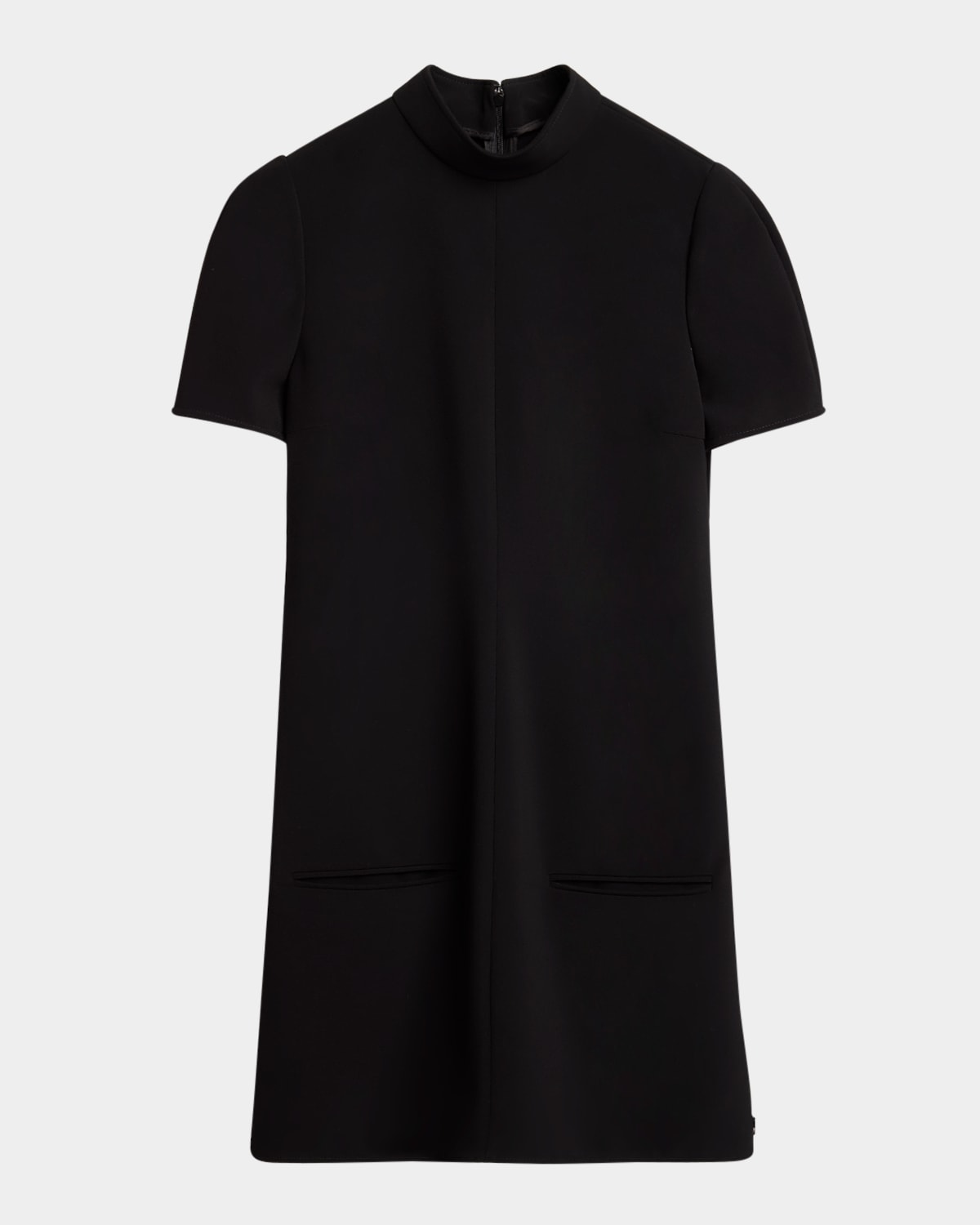 Shop Courrèges High-neck Short-sleeve Crepe Jersey Mini Dress In Black