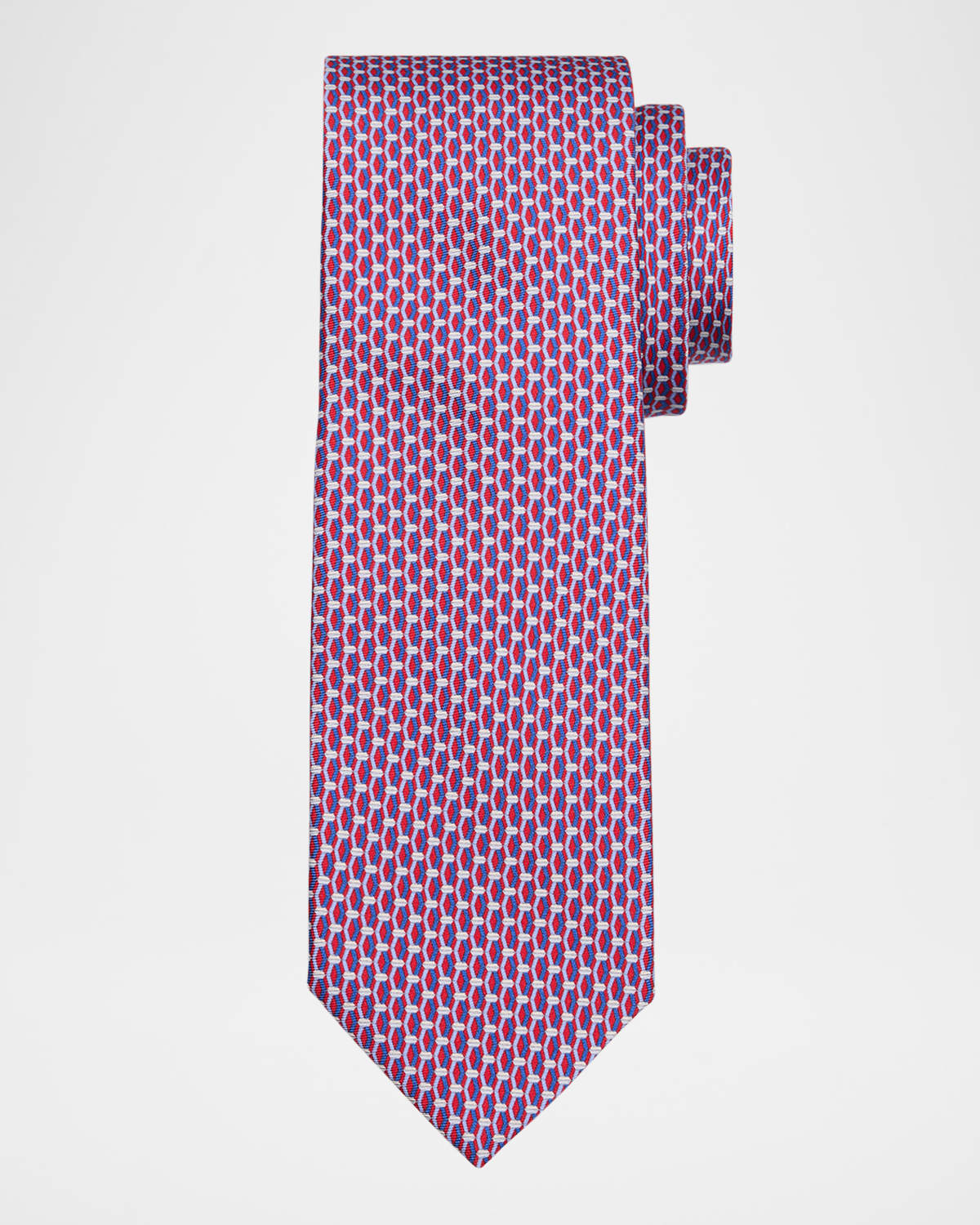 Canali Silk Classic Geometric Tie In Bright Red