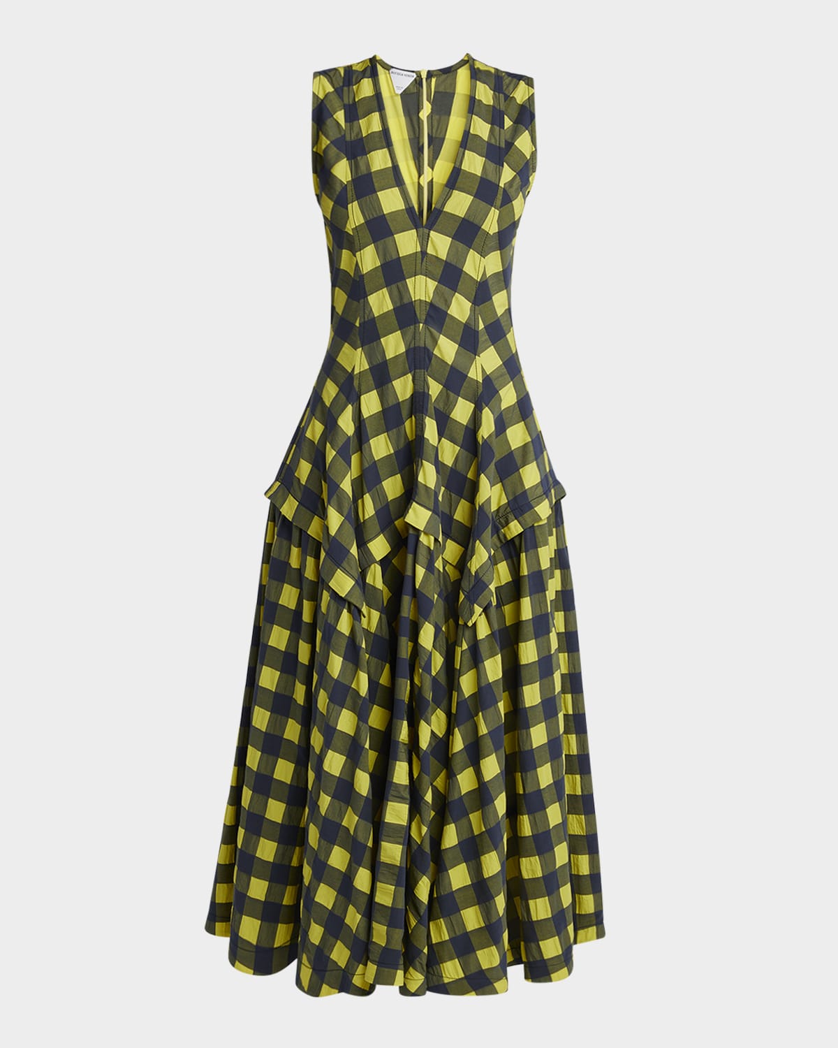 BOTTEGA VENETA MACRO GINGHAM 3D COTTON MAXI DRESS 
