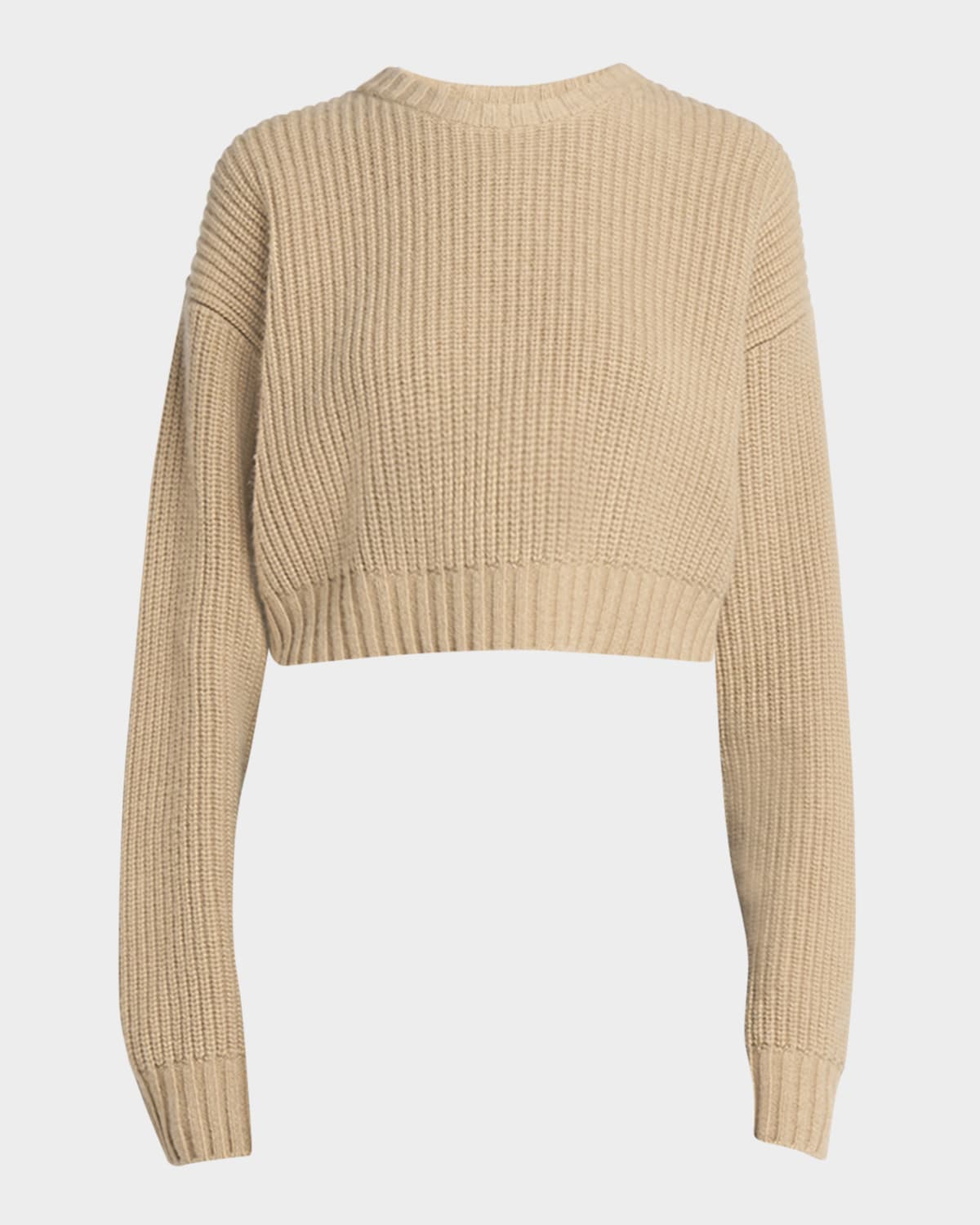 Bottega Veneta Ribbed Wool Cashmere Cropped Sweater In Sand