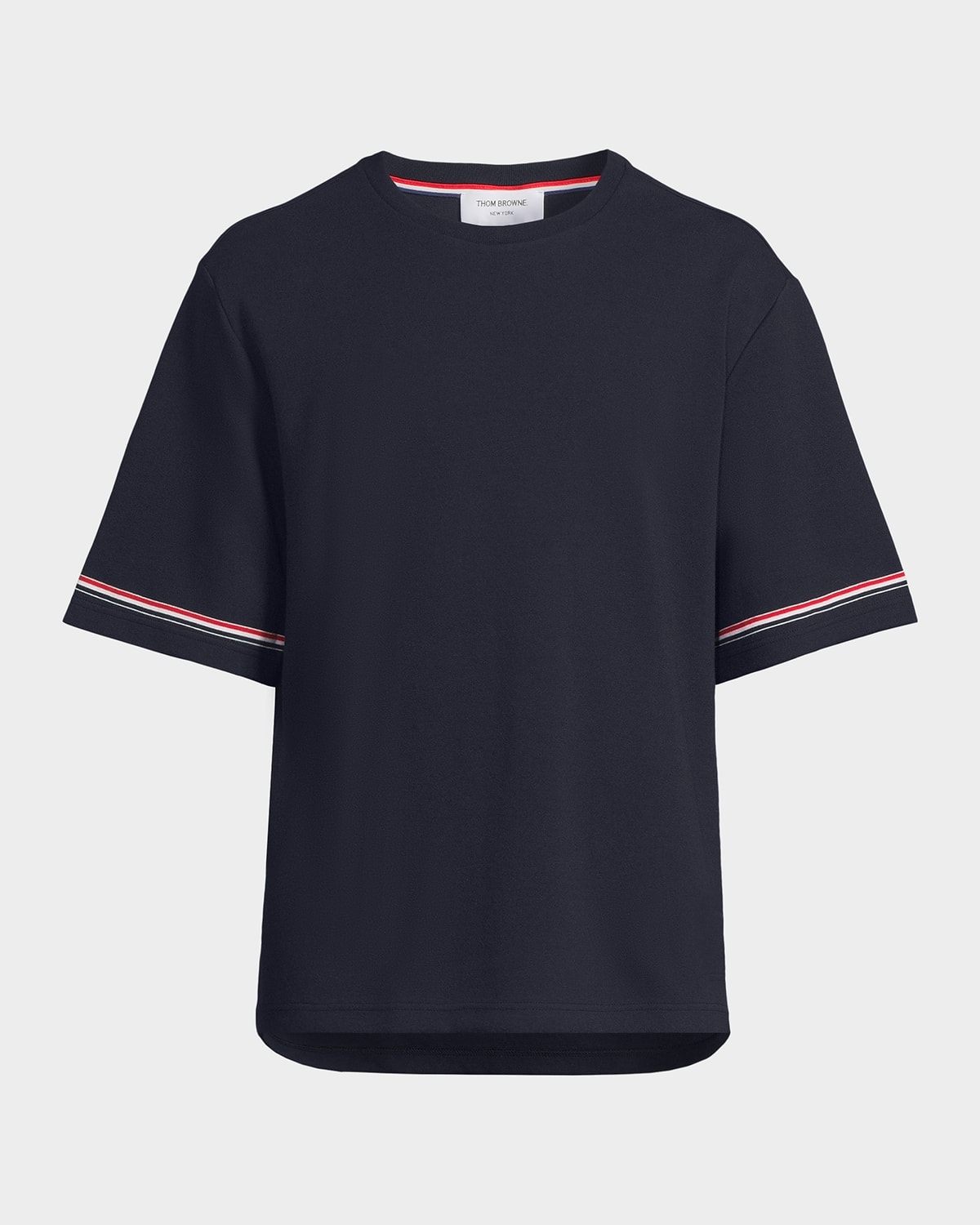 Thom Browne Men's Striped-trim Boxy T-shirt In Black