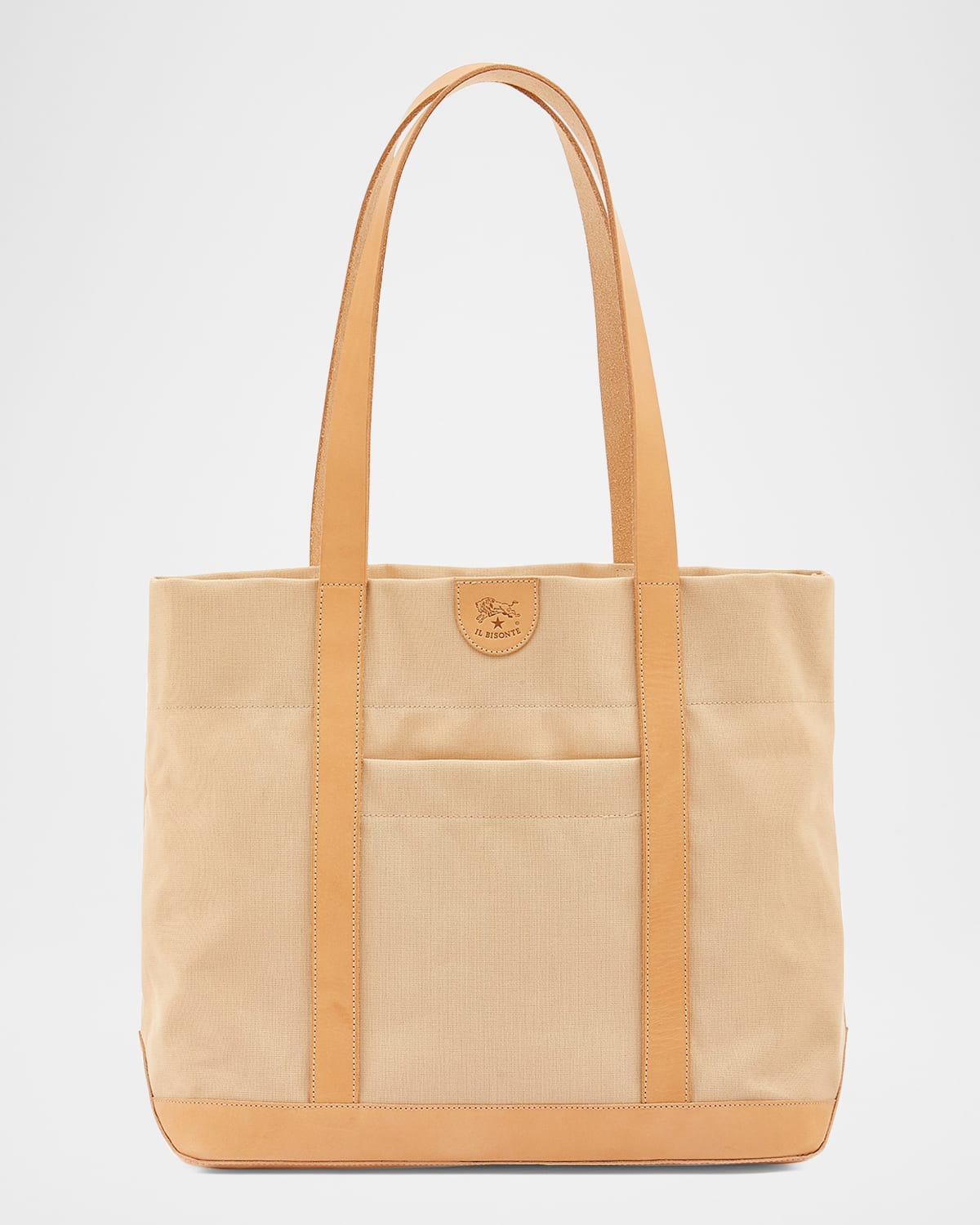 Il Bisonte Caramella Medium Canvas Shopper Tote Bag In Black / Natural