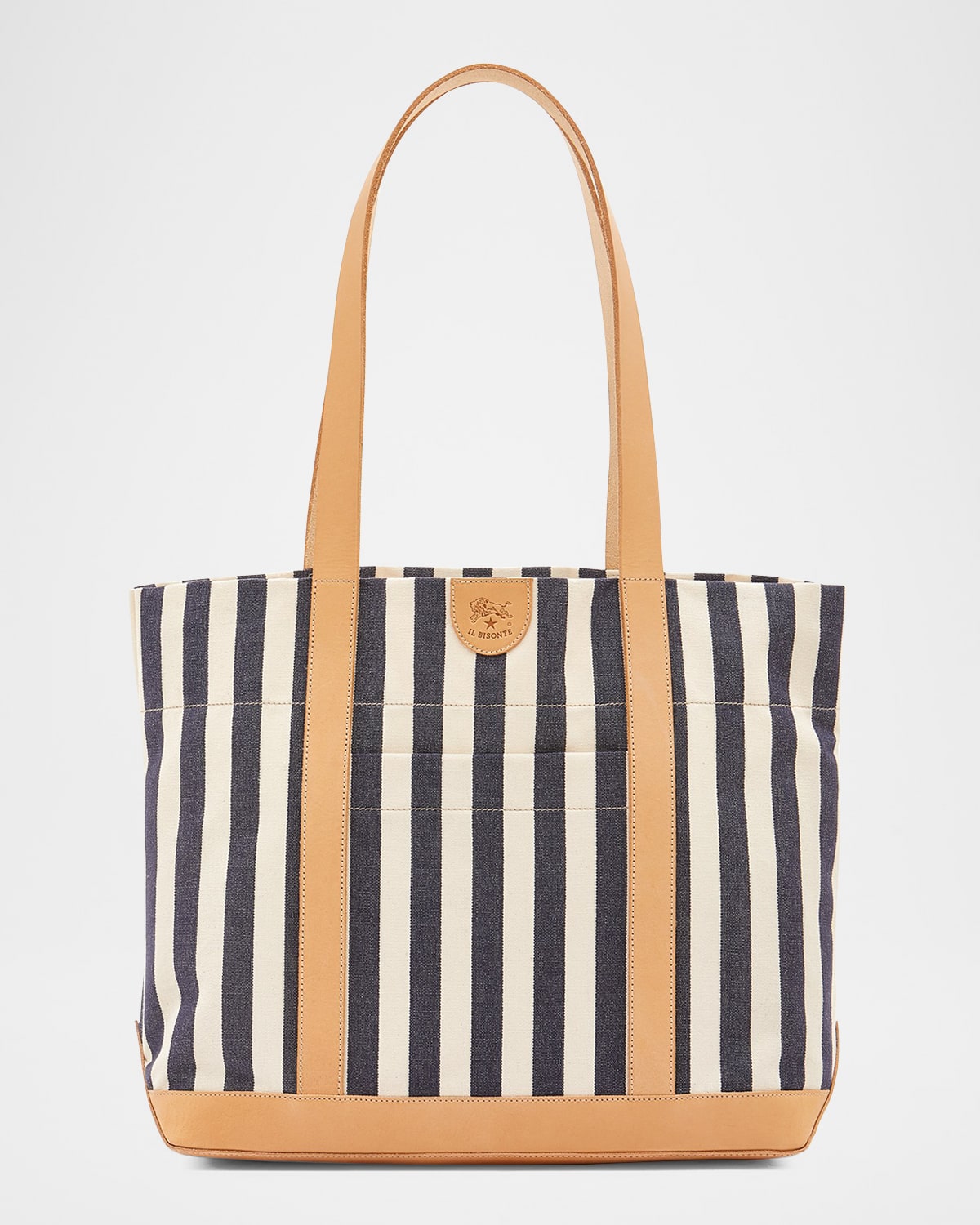 Il Bisonte Caramella Medium Canvas Shopper Tote Bag In Marine Stripe