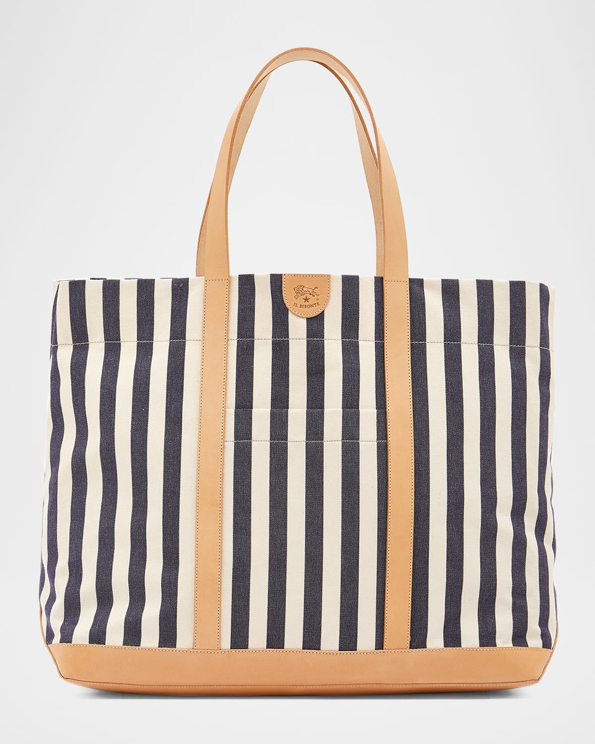 Il Bisonte Caramella Large Canvas Shopper Tote Bag In Marine Stripe