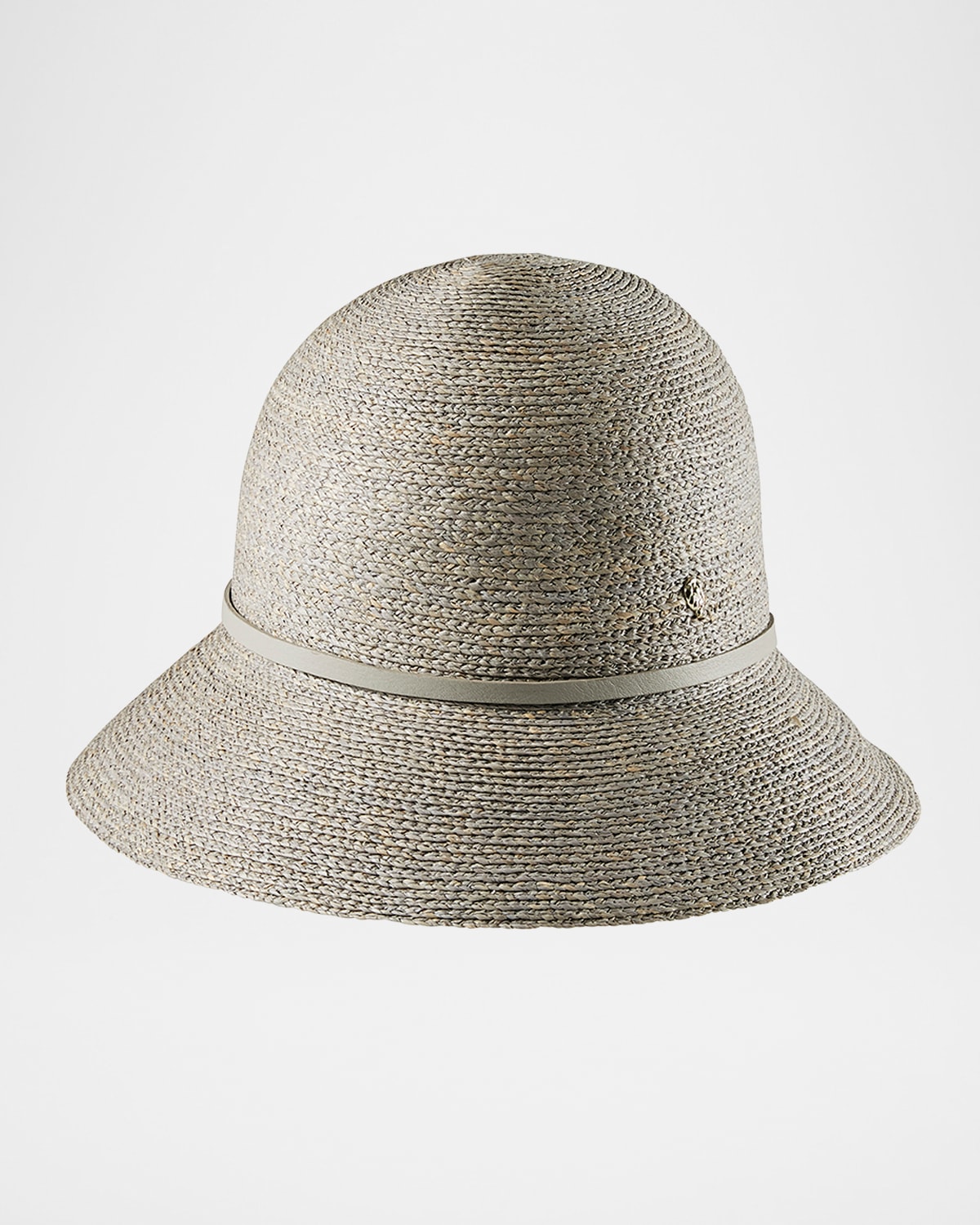 Helen Kaminski Raffia Besa 6 Cloche Hat With Leather Detail In Eclipse Melange Pumice