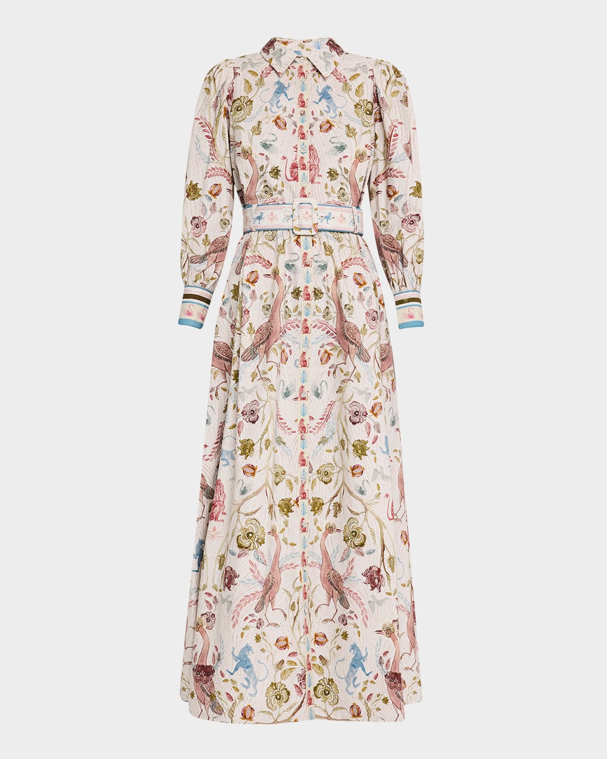 Belted Floral & Animal-Print Maxi Shirtdress