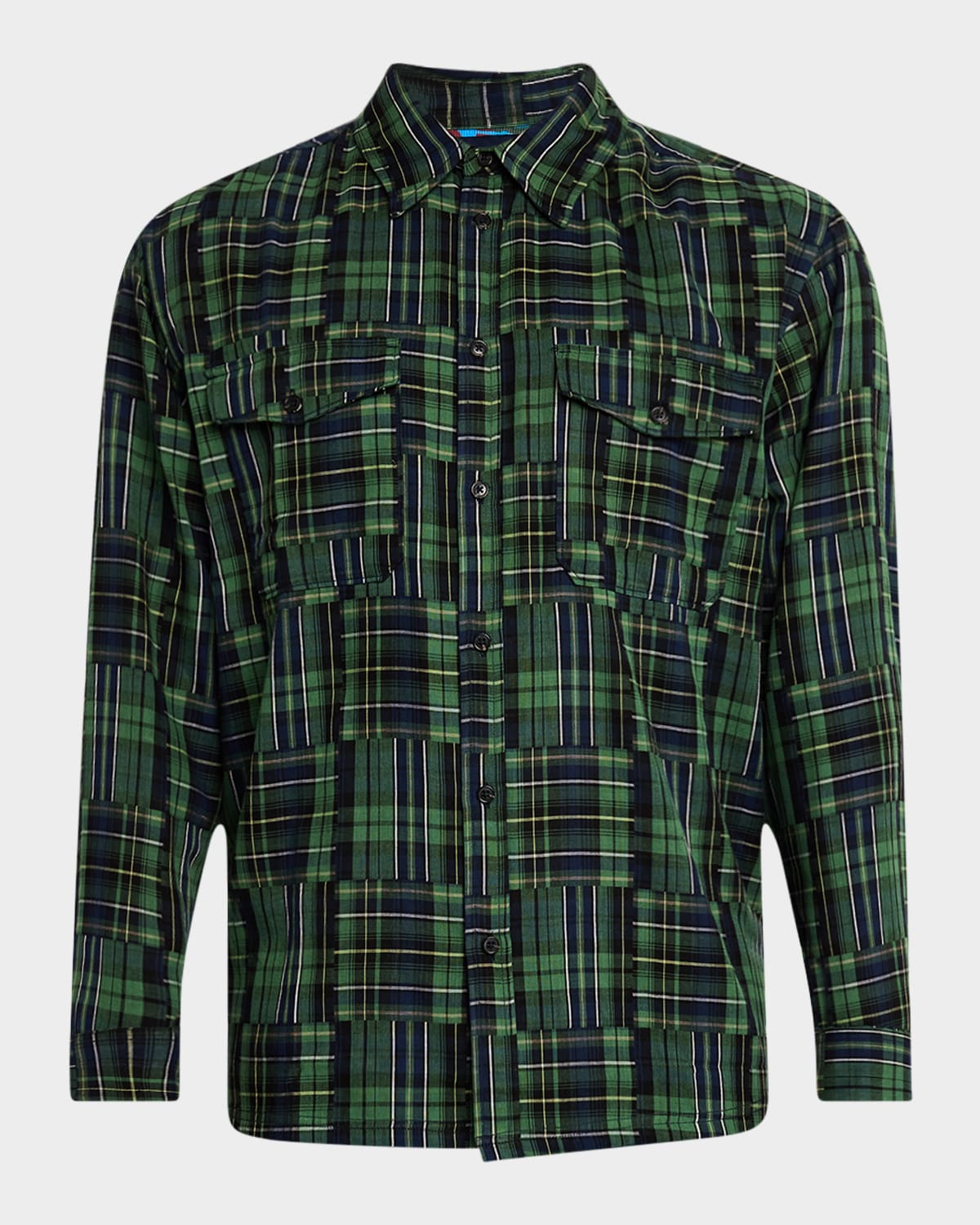 Scotch & Soda Men's Patchwork Plaid Button-down Shirt In Navy Check