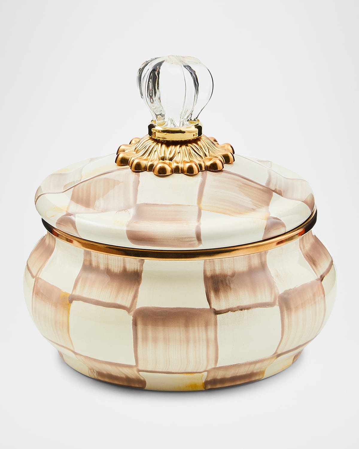 Mackenzie-childs Mocha Check Squashed Pot