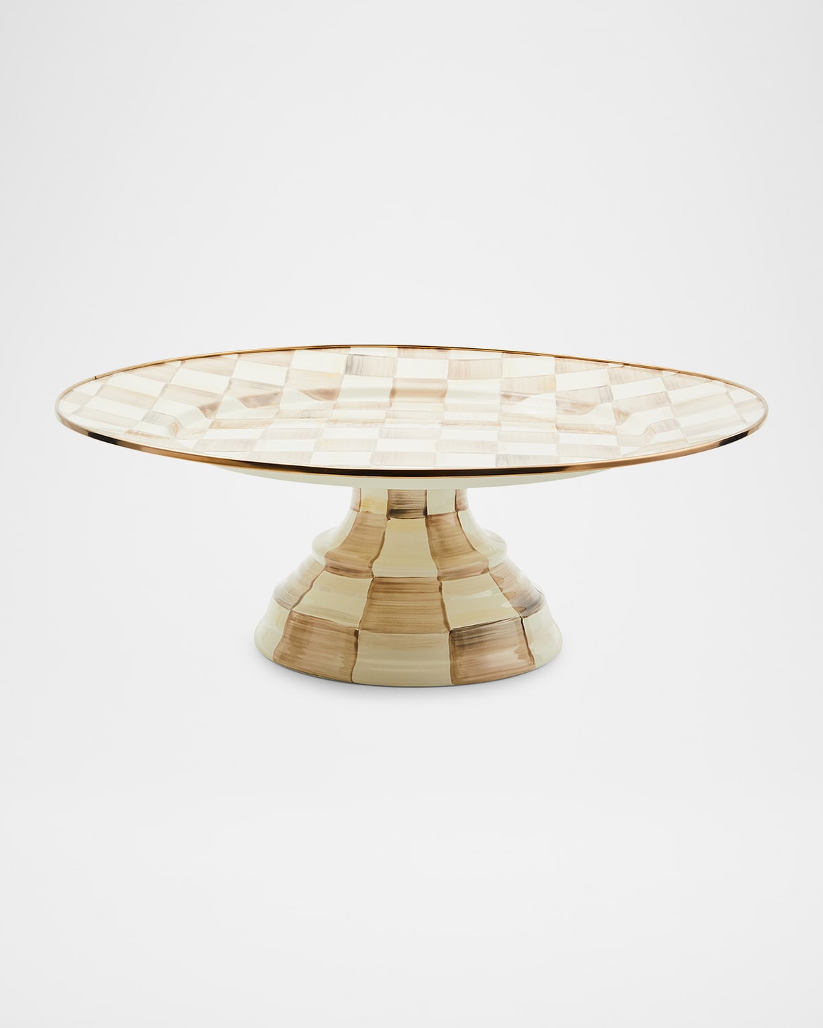 MACKENZIE-CHILDS MOCHA CHECK SMALL PEDESTAL PLATTER 