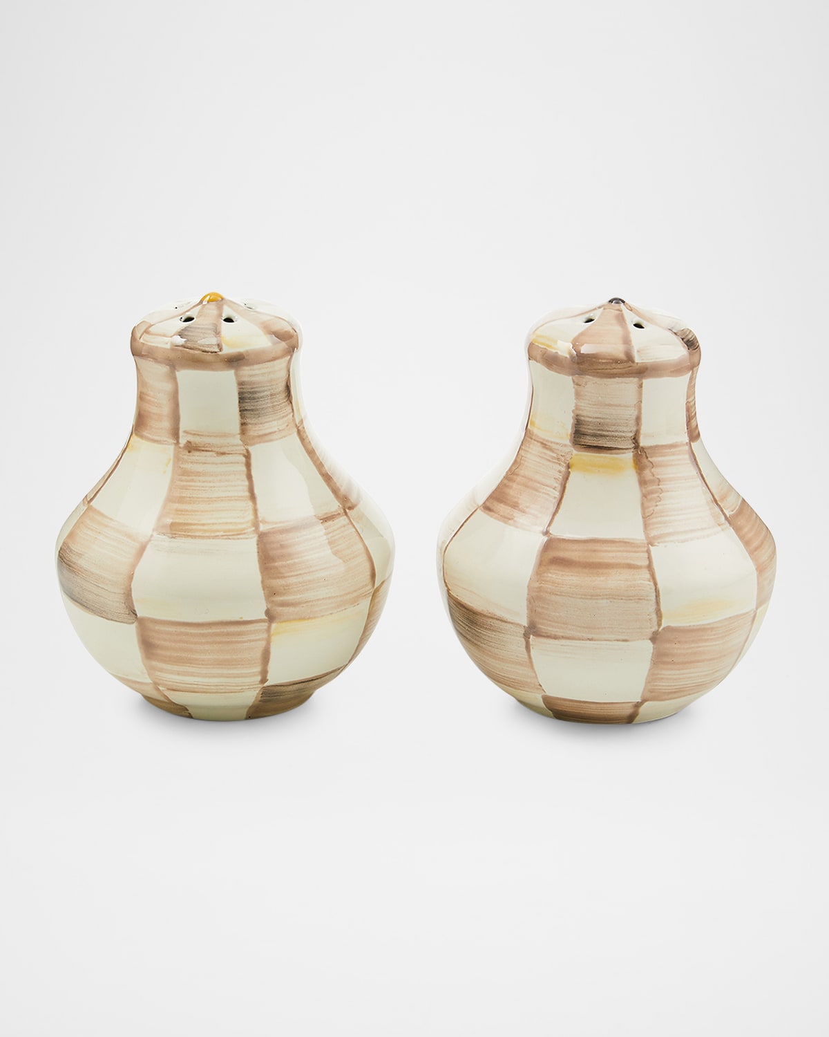 Mackenzie-childs Mocha Check Salt & Pepper Shakers