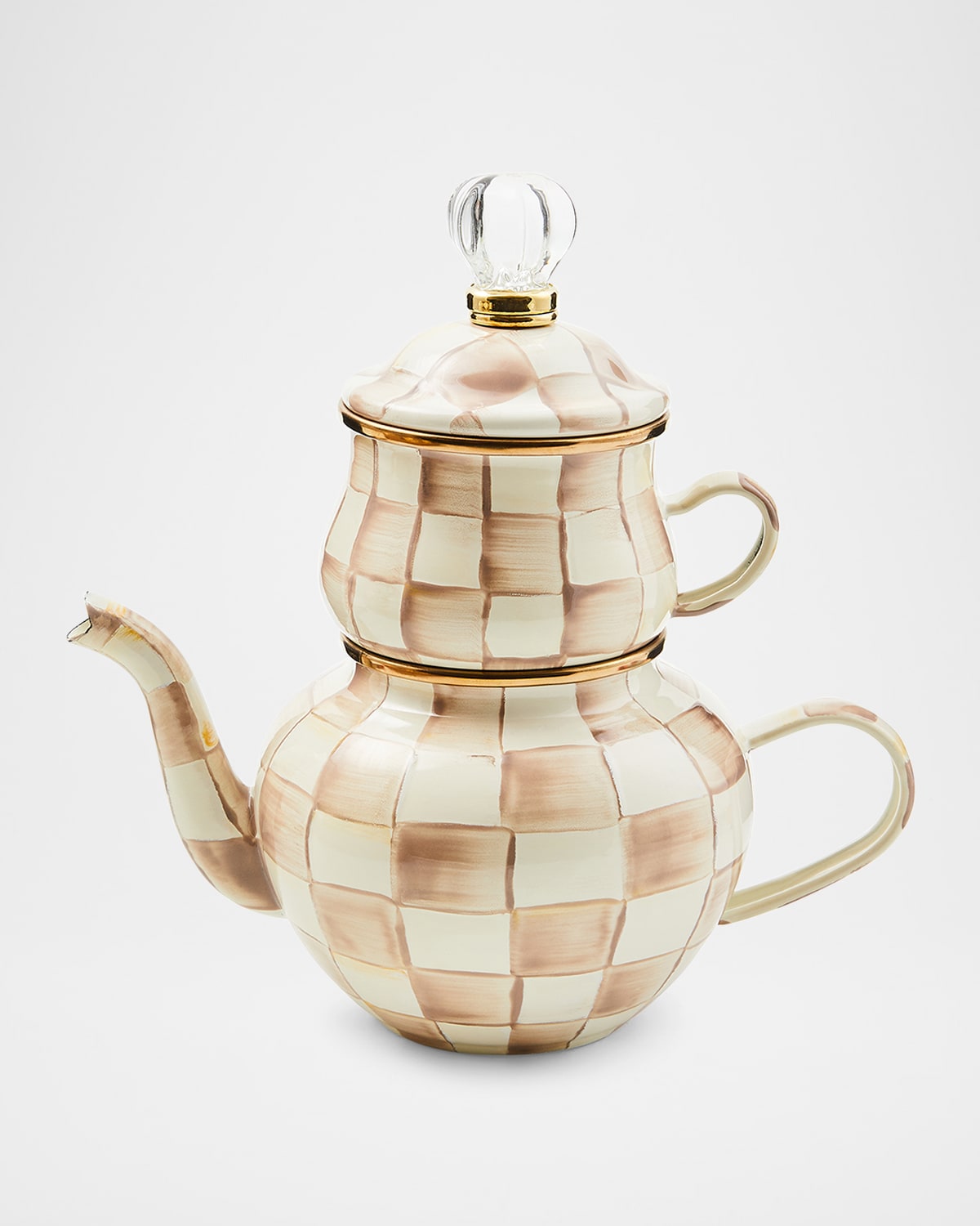 Mackenzie-childs Mocha Check High Tea Set