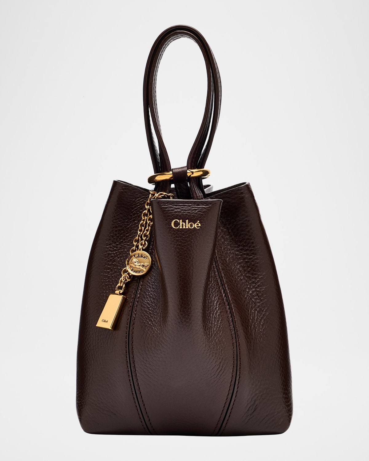 Chloé Spin Mini Tote Bag In Grained Calfskin In Brown