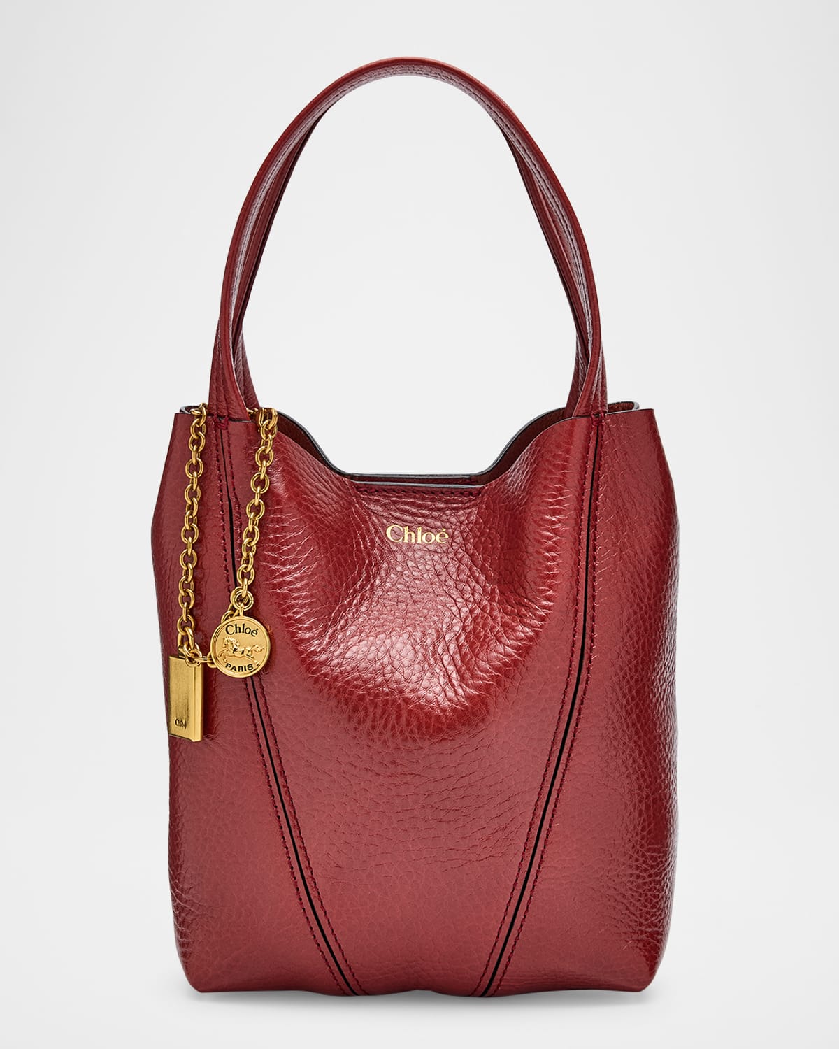 Chloé Spin Mini Tote Bag In Grained Calfskin In Pink