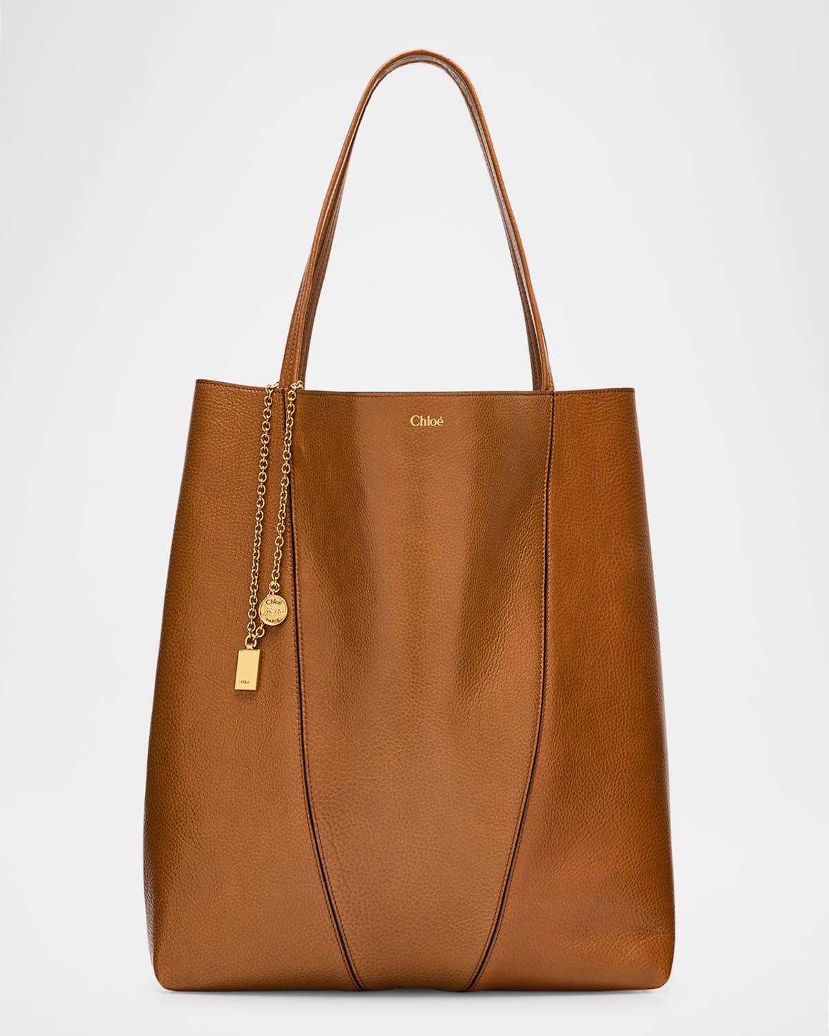 Chloé Spin North-south Tote Bag In Leather In Brown