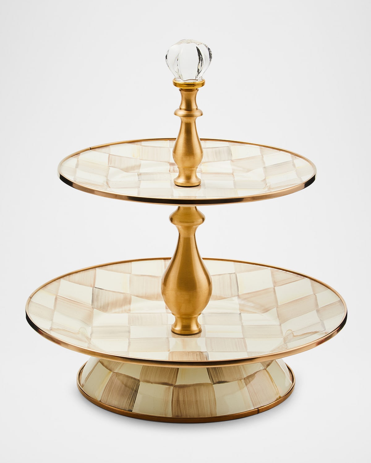 Mackenzie-childs Mocha Check Two Tier Sweet Stand