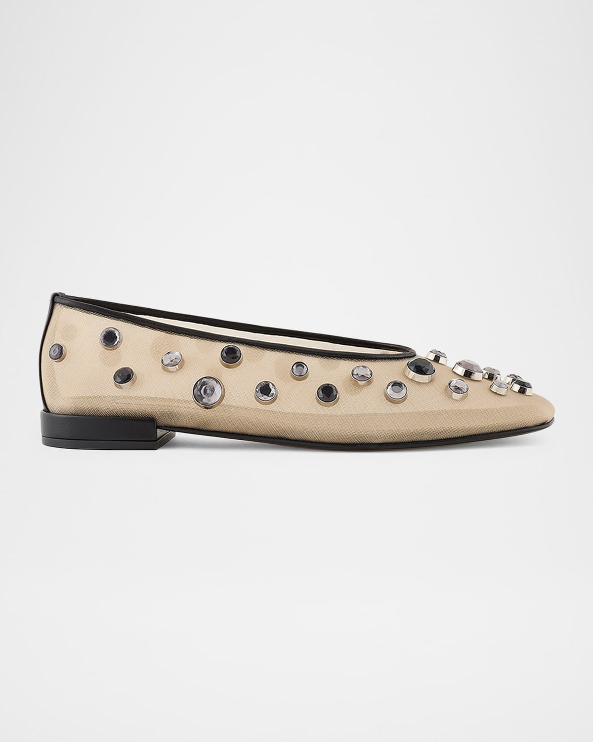 GIORGIO ARMANI MESH CRYSTAL-EMBELLISHED BALLERINA FLATS