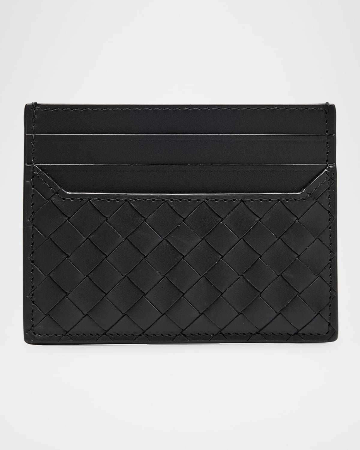 Shop Bottega Veneta Men's Intrecciato Piccolo Leather Card Holder In Nero