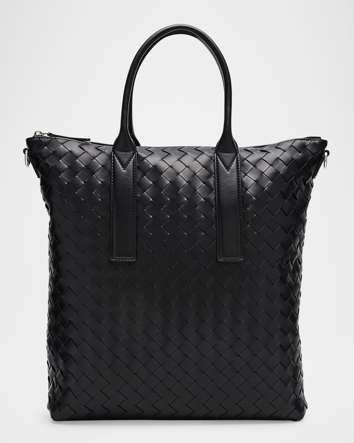 Bottega Veneta Men's Intrecciato Zip North-south Tote Bag In Nero-nero