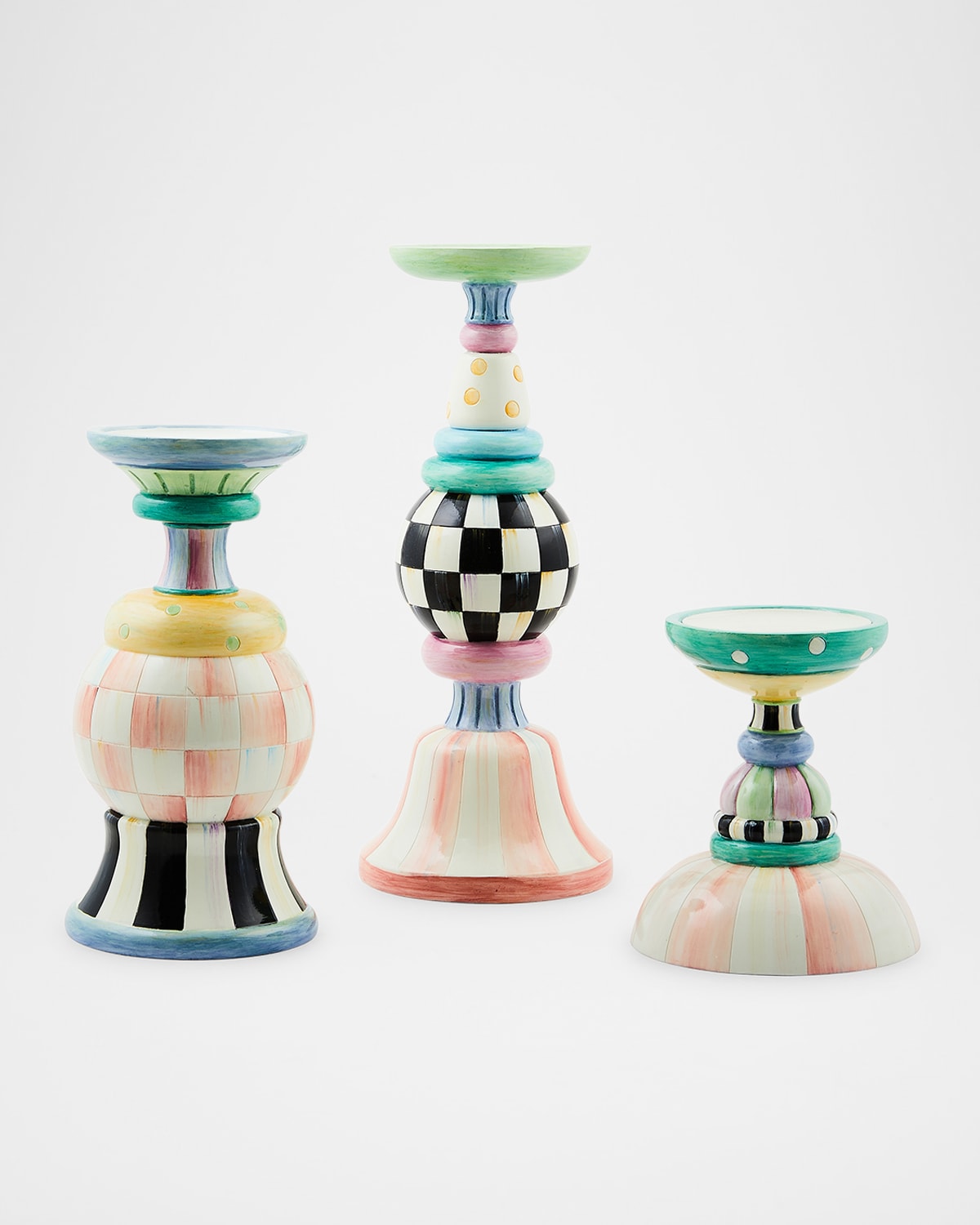 MACKENZIE-CHILDS ROSY MEADOW PILLAR CANDLE HOLDERS, SET OF 3 