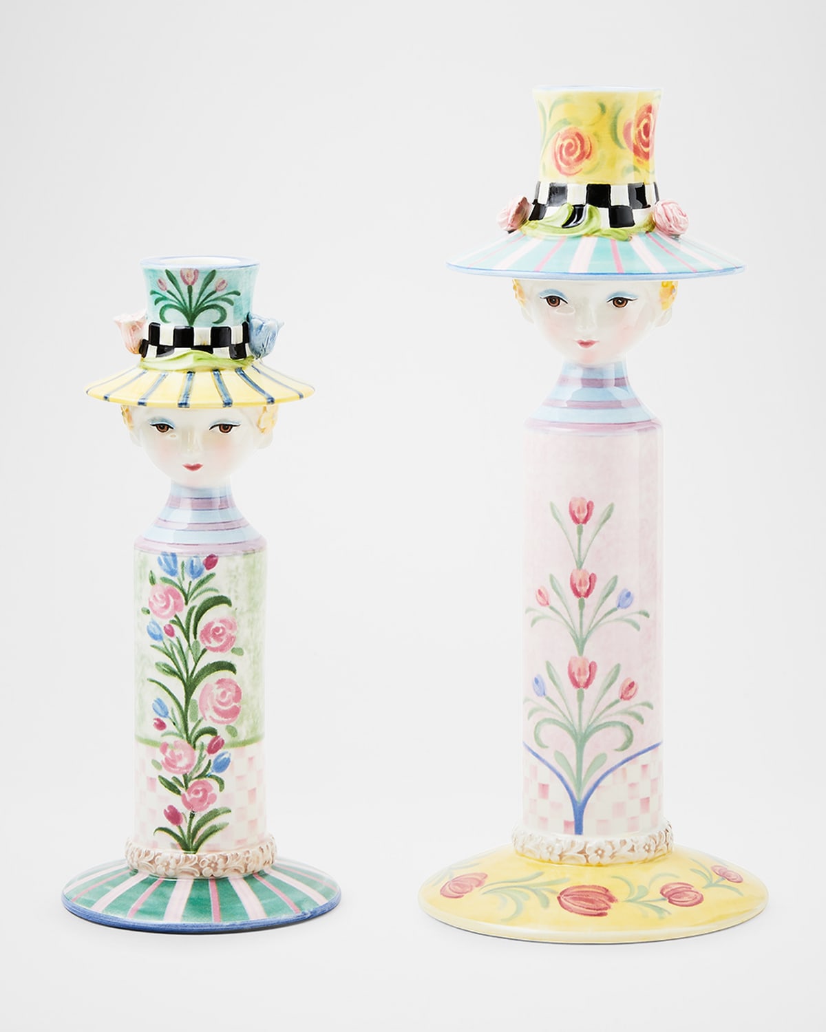 Mackenzie-childs Rosy Meadow Lady Candle Holders, Set Of 2