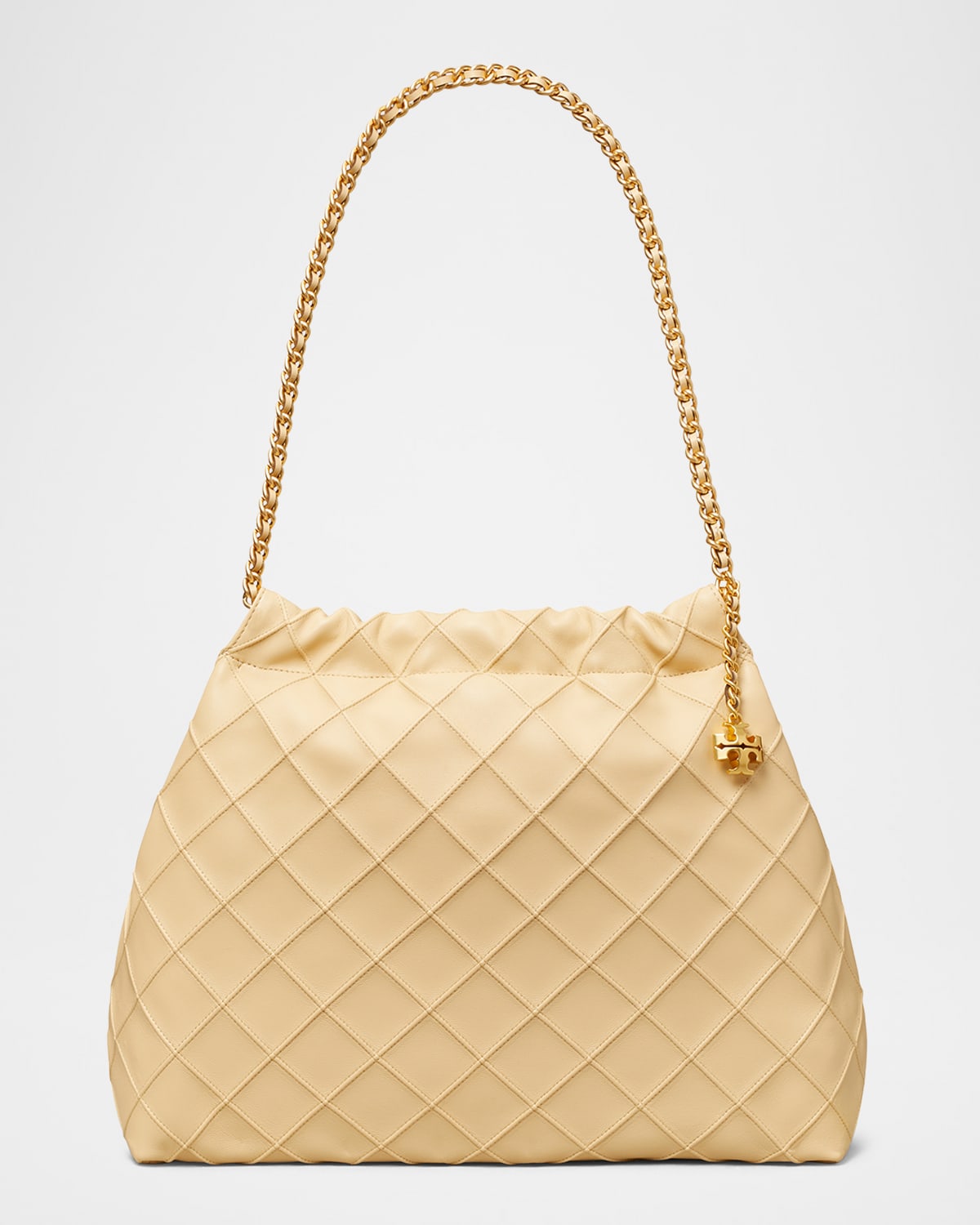 Tory Burch Fleming Chain Quilted Leather Hobo Bag In Vanilla Soft Serve