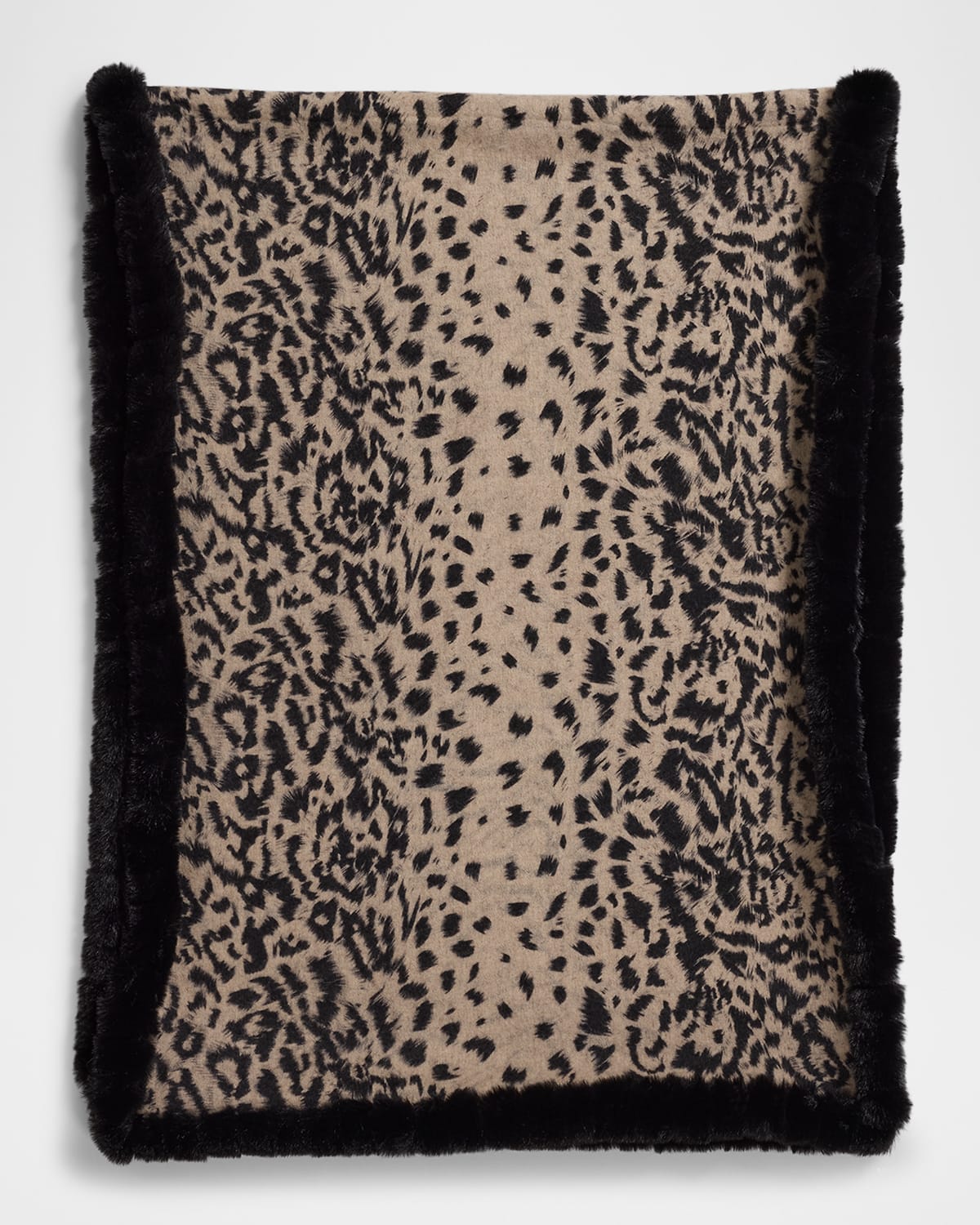 Reversible Animal-Print Wool-Blend Wrap with Faux Fur Trim