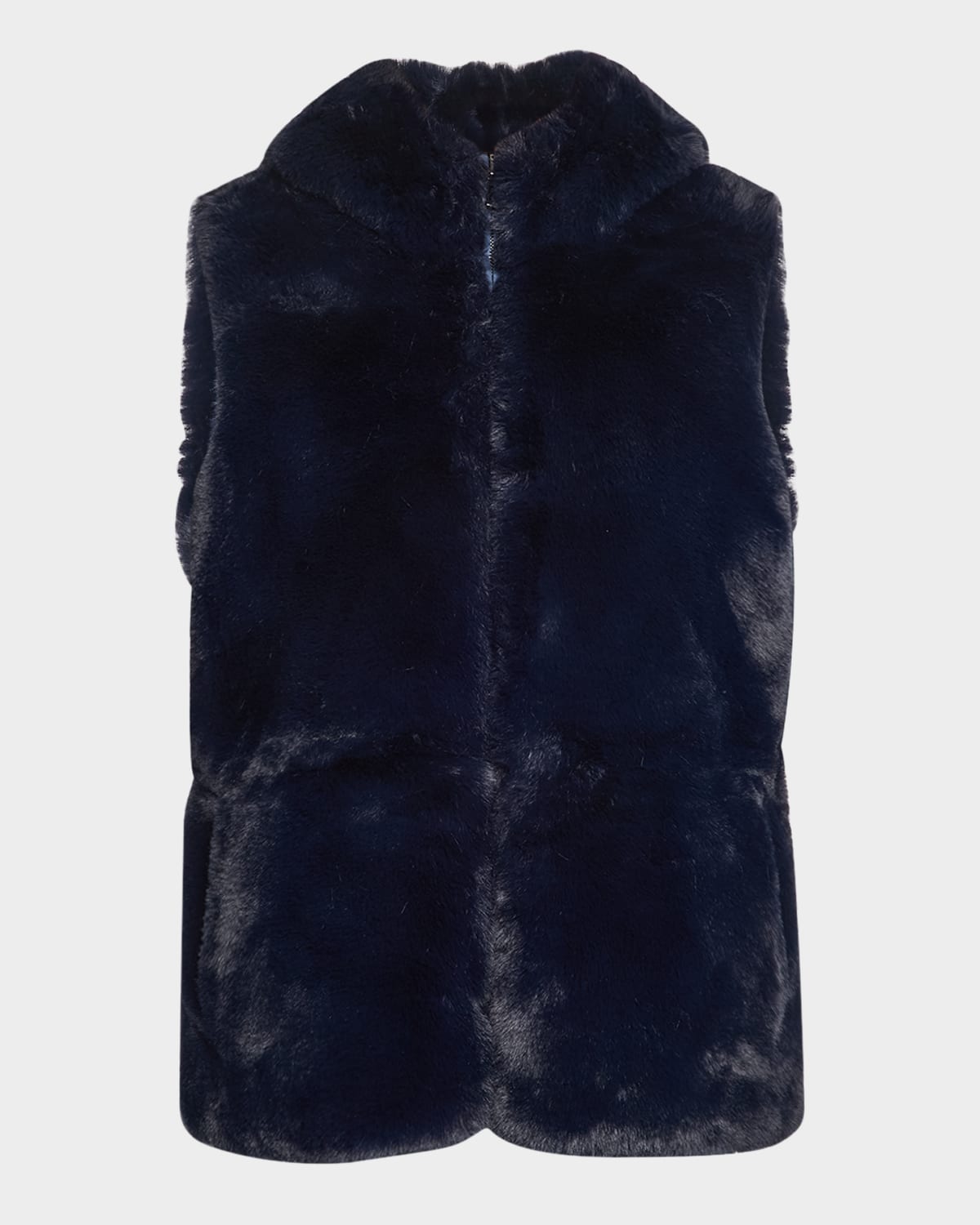 La Fiorentina Plush Faux Fur Reversible Vest In Navy