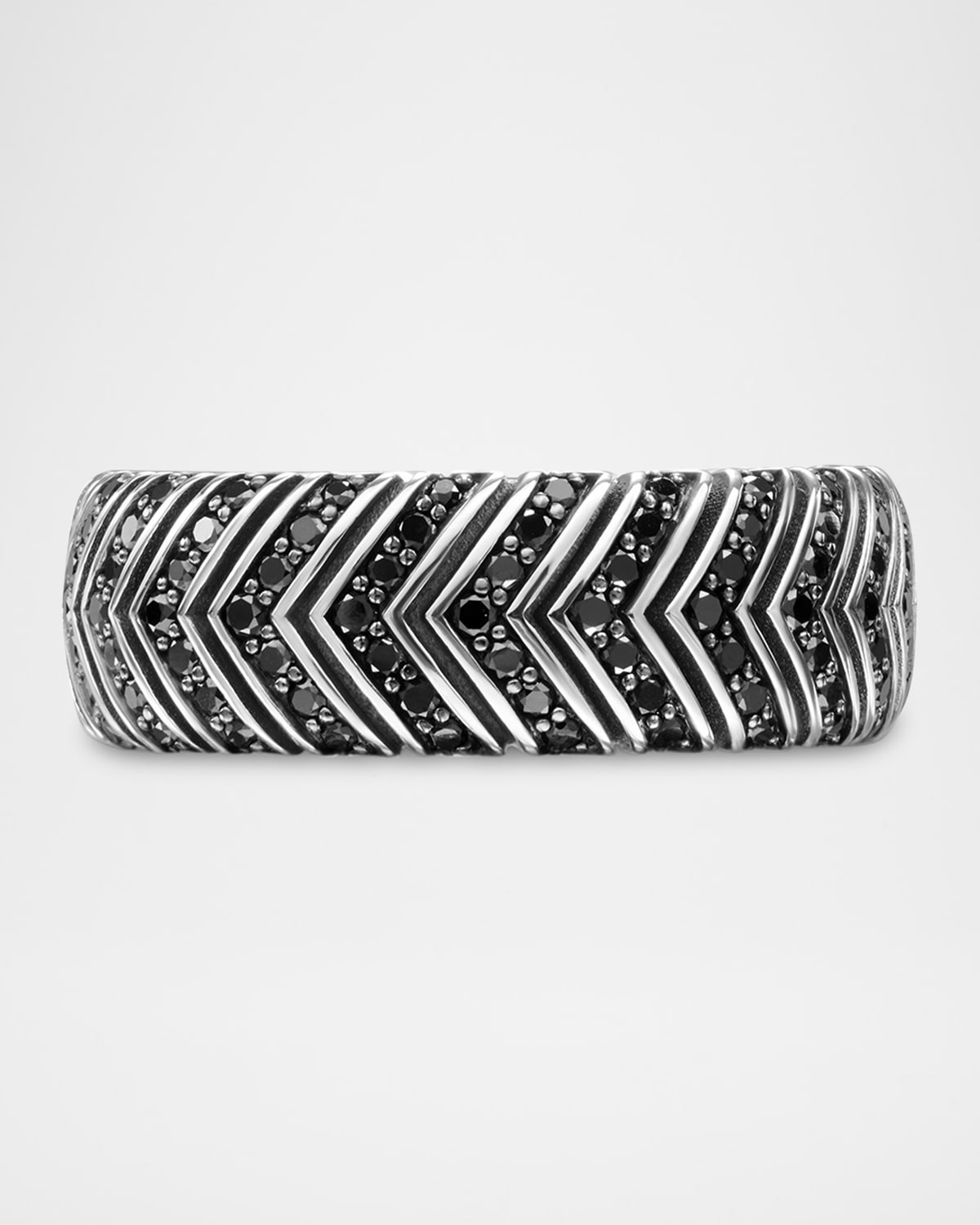 Men's Chevron Band Ring in Silver with Diamonds, 8mm