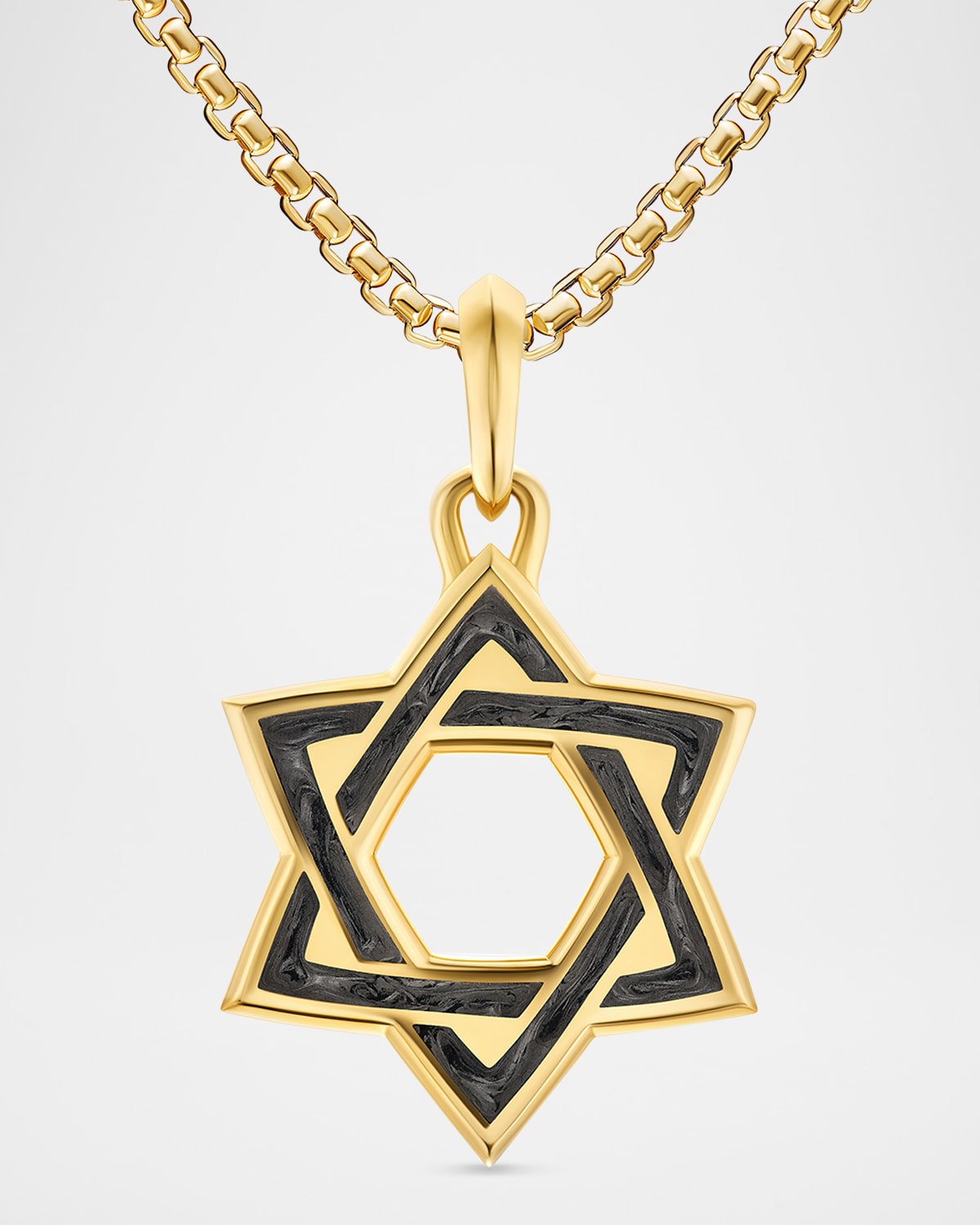 Men's Star of David Pendant in 18K Gold with Forged Carbon, 25mm