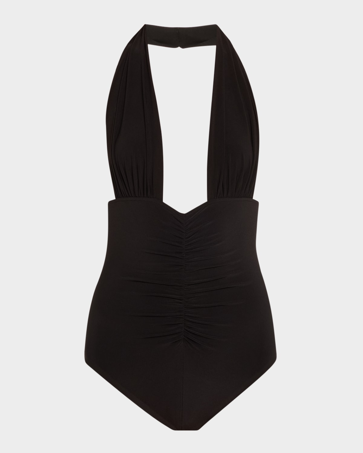 Norma Kamali Halter Low-back Solid One-piece Swimsuit In Black