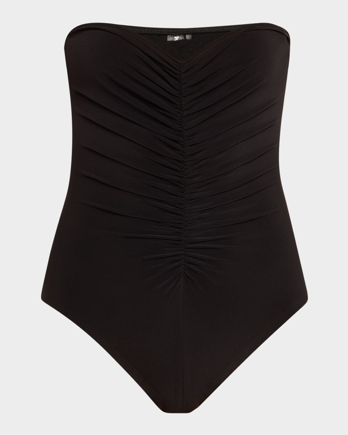 Shop Norma Kamali Strapless Shirred One-piece Swimsuit In Black