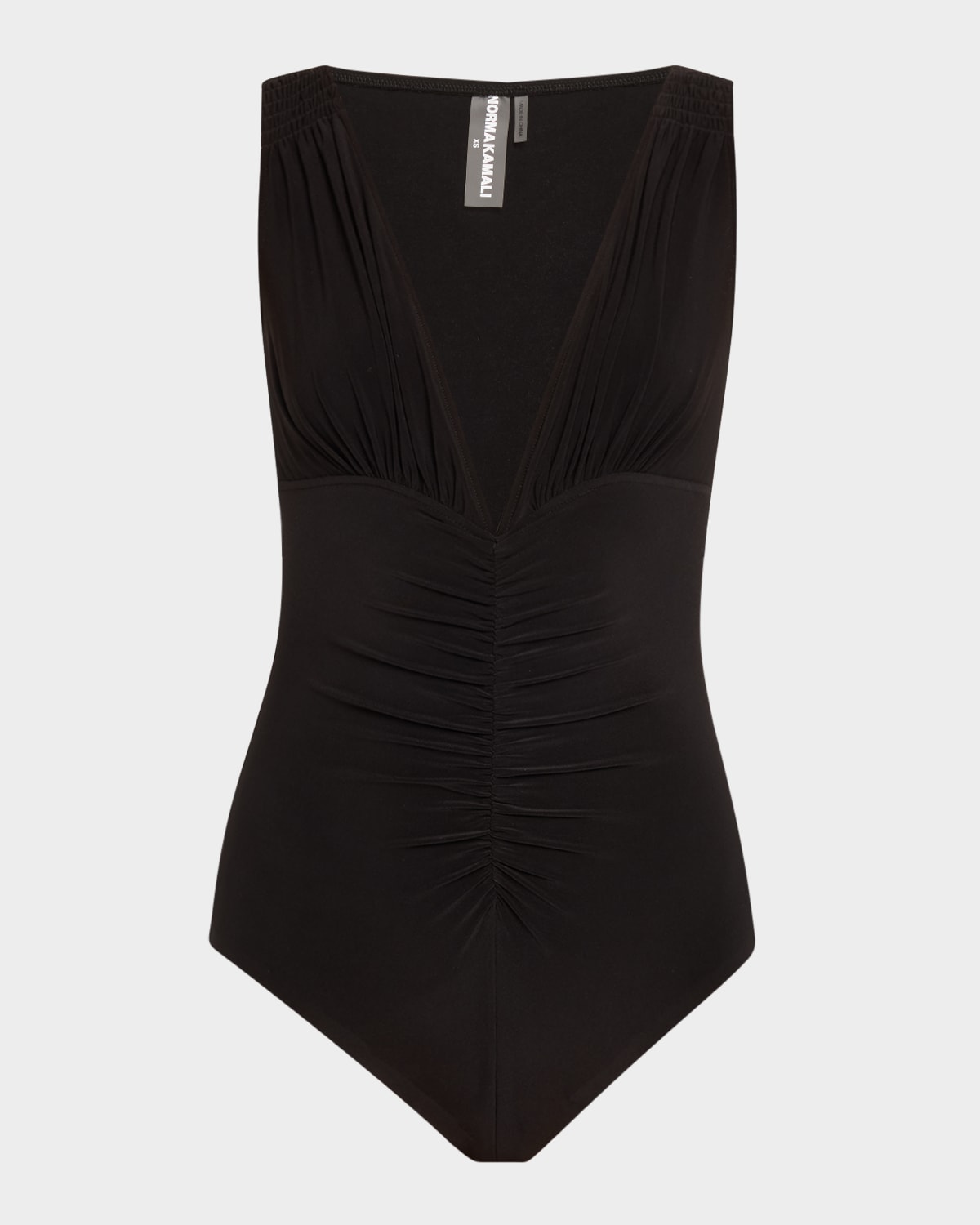 Shop Norma Kamali Tara Shirred One-piece Swimsuit In Black