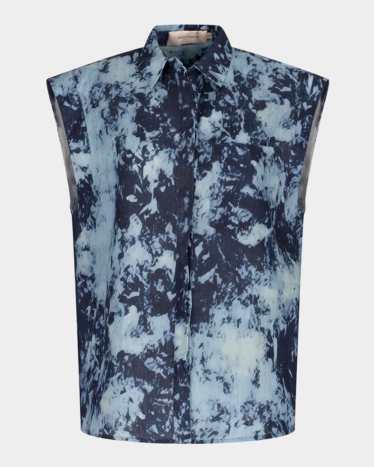 Silvia Tcherassi Rina Tie-dye Linen Button-down Blouse In Indigo