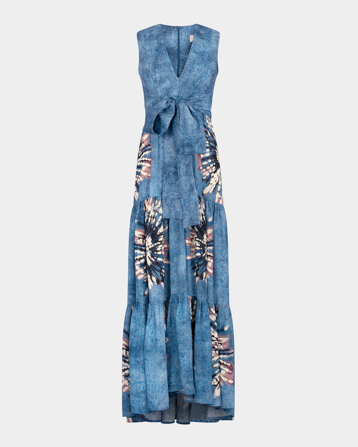 SILVIA TCHERASSI SHIRLEY PRINTED SLEEVELESS TIERED MAXI DRESS 