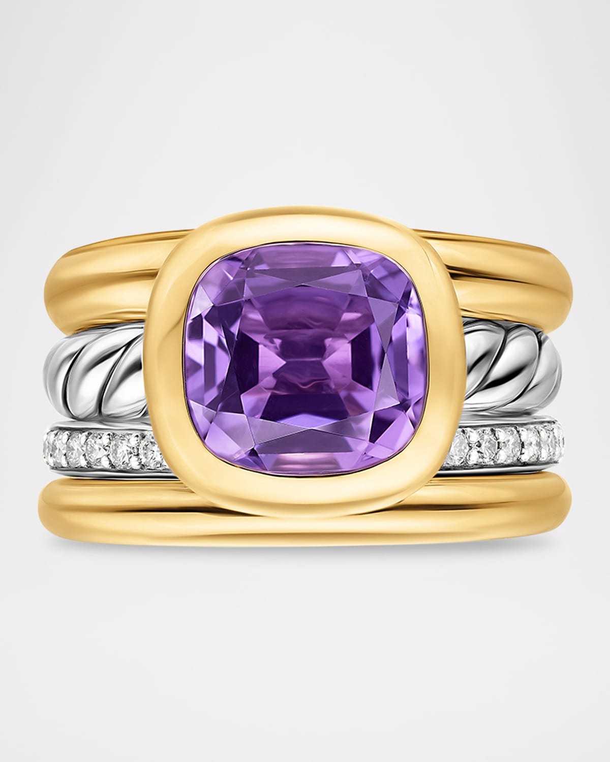 DY Mercer 4 Row Stone Ring with Diamonds in Silver and 18K Gold, 14mm