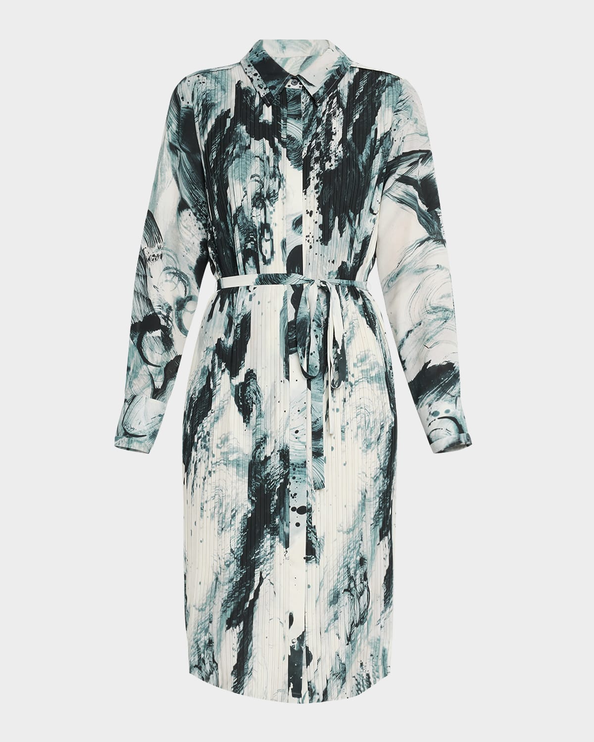 Jason Wu Collection Brushstroke Print Box Pleated Shirtdress With Belt In Calico Ink Multi