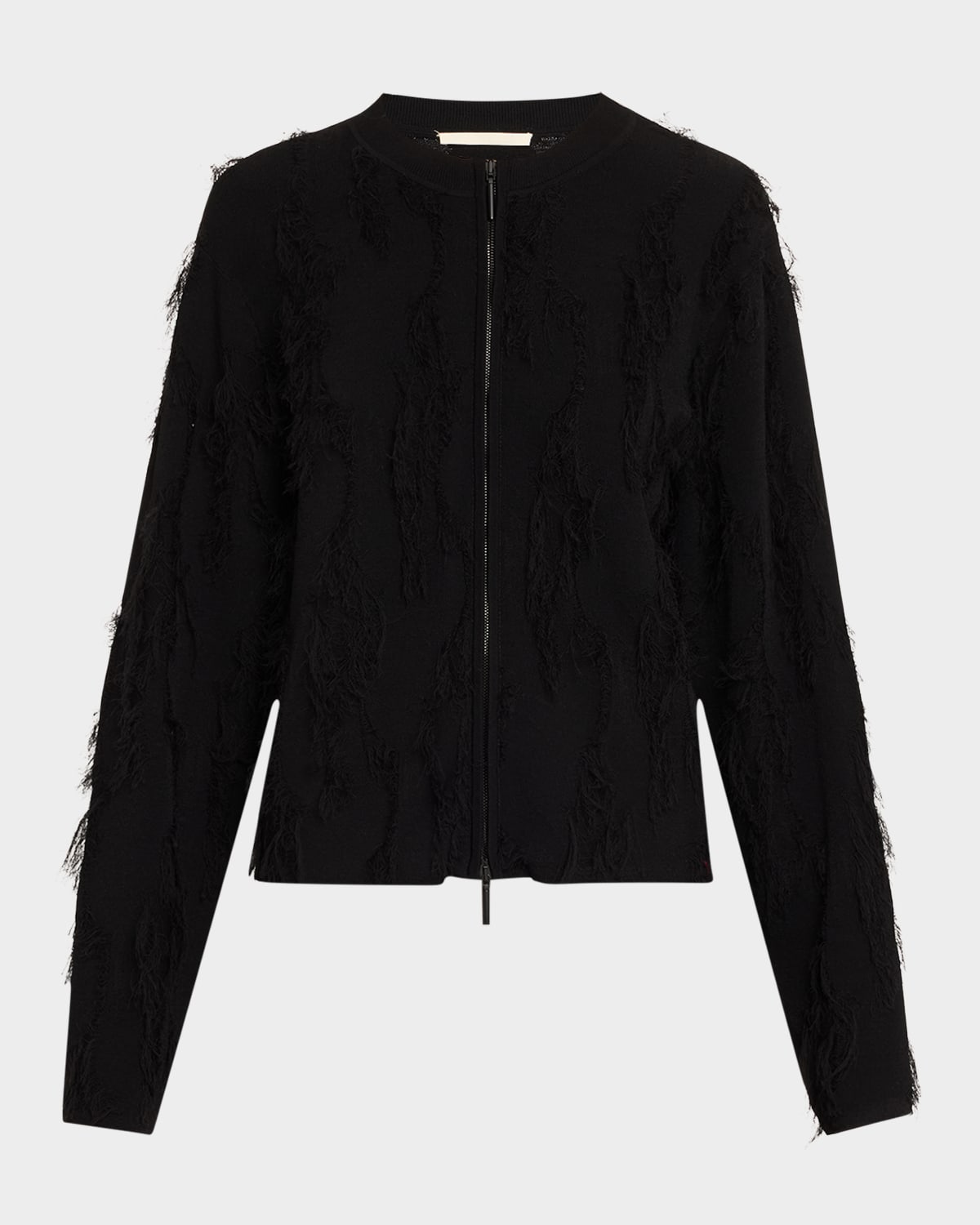 Brushstroke Fray Jacquard Zip-Up Cardigan