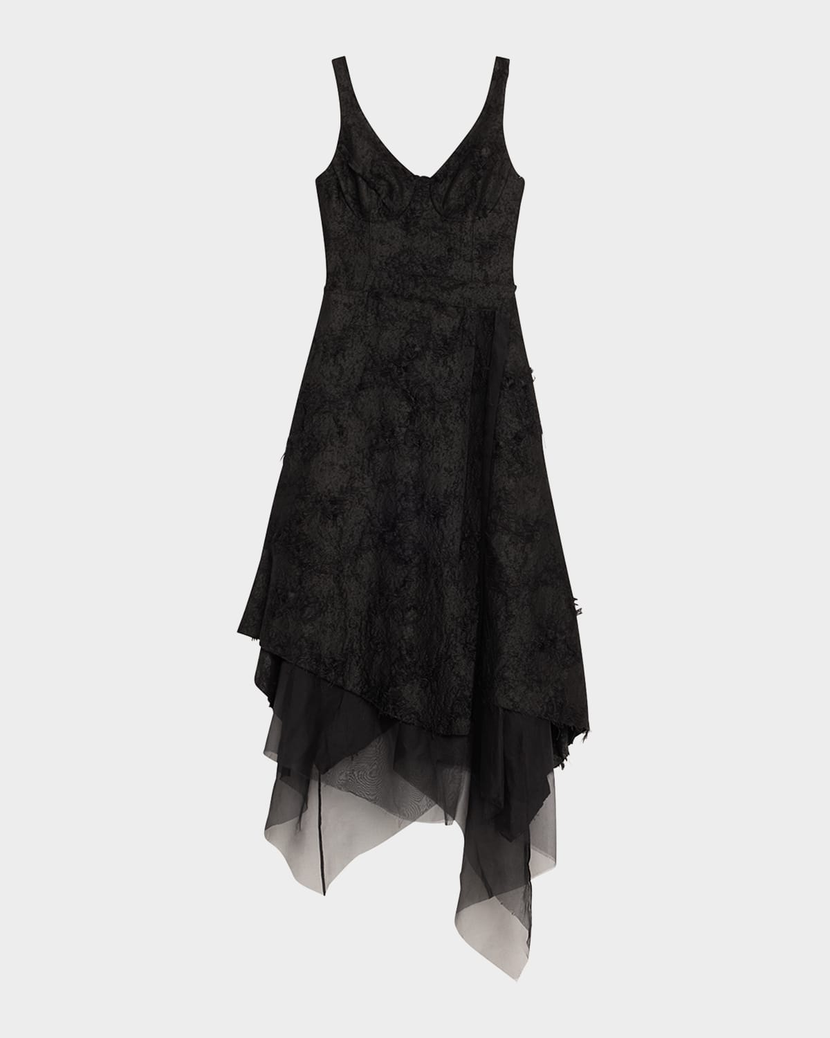 Asymmetrical Fray Jacquard Midi Dress With Bustier