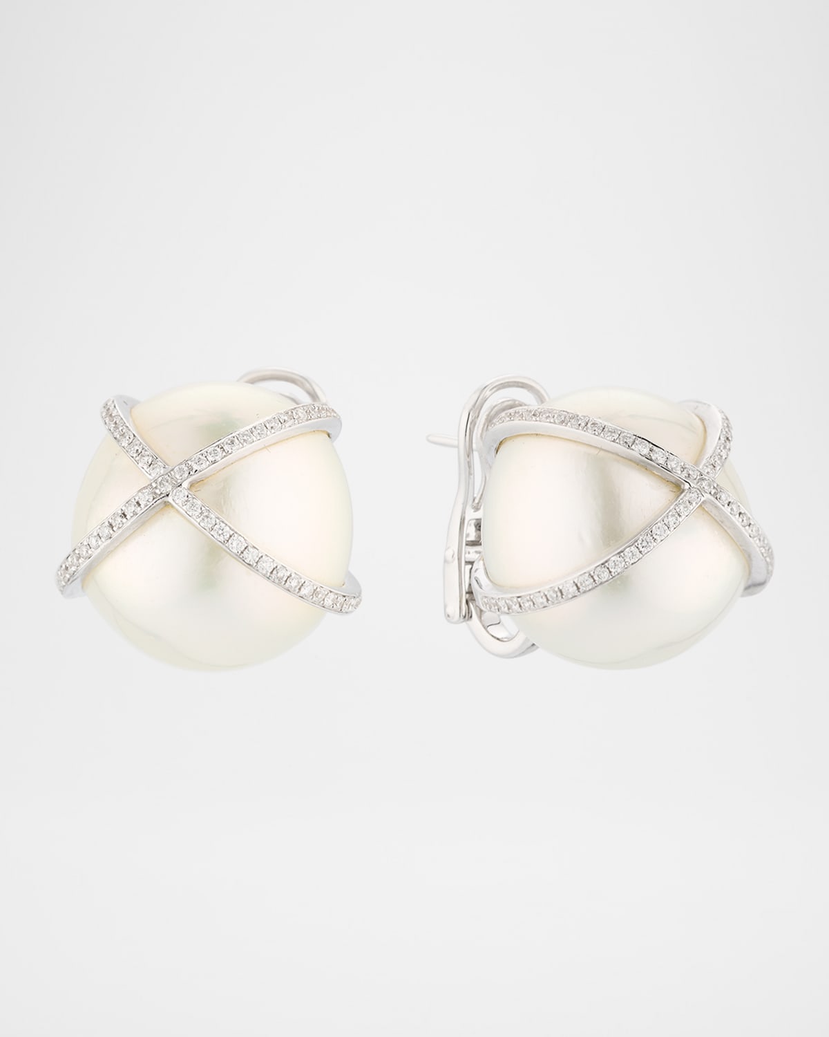 18K White Gold South Sea Pearl and Diamond Earrings