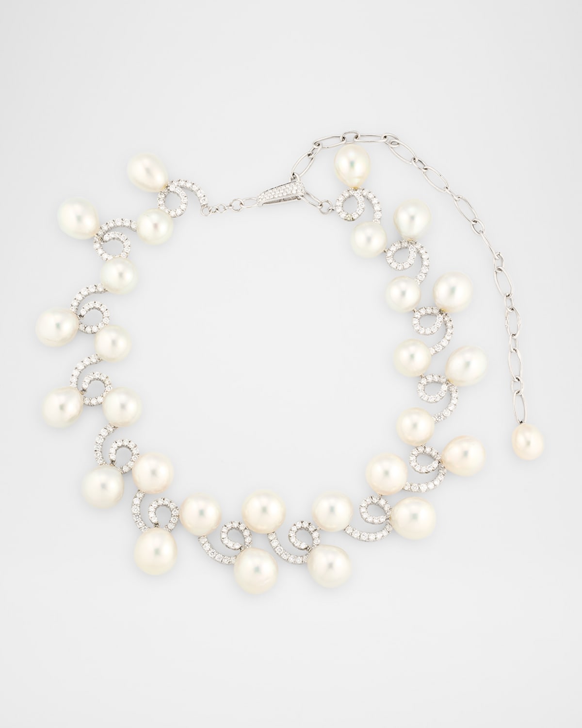 18K White Gold South Sea Pearl Necklace with Diamonds, 18"L