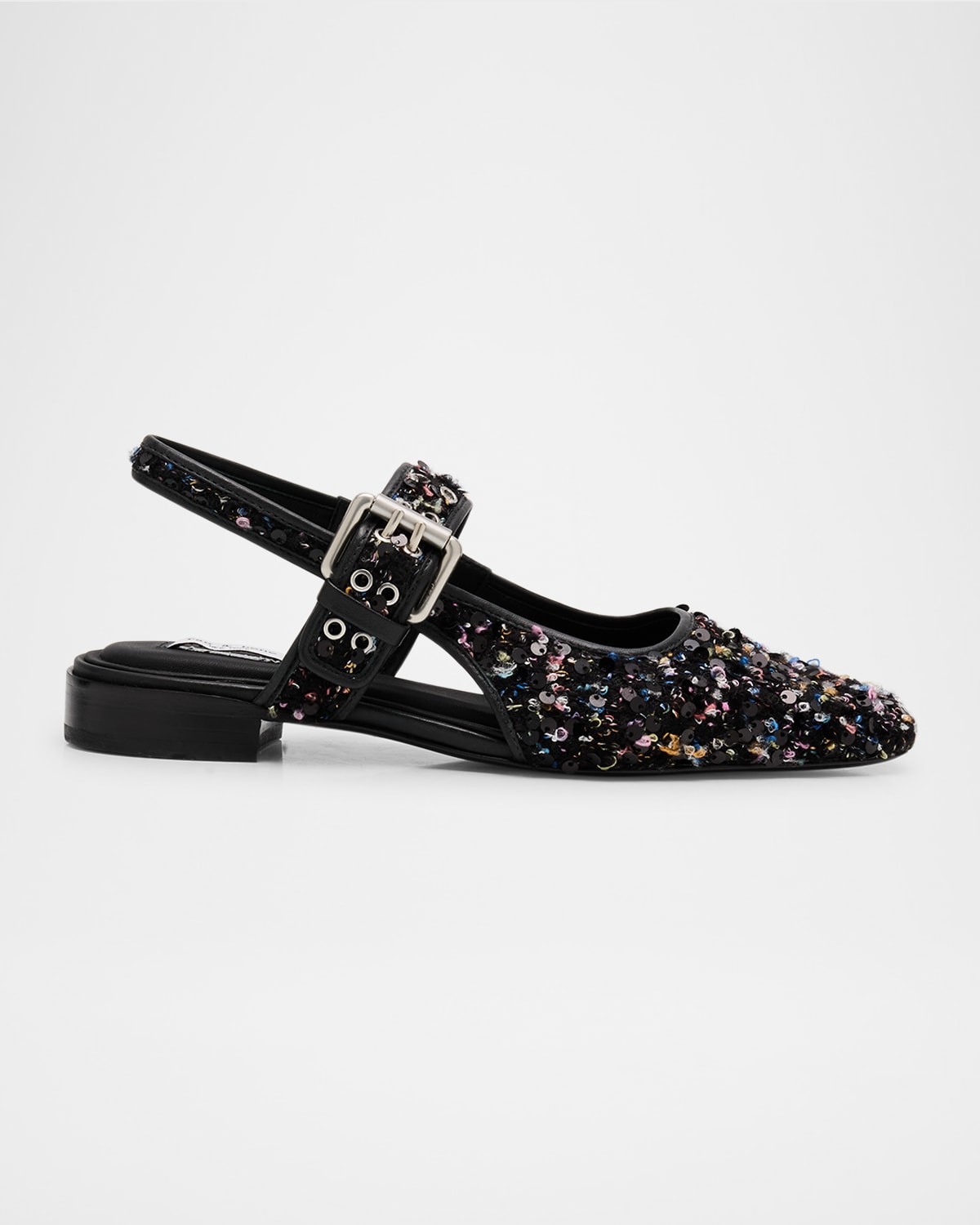 Rag & Bone Astra Buckle Boucle Slingback Flats In Blackmult