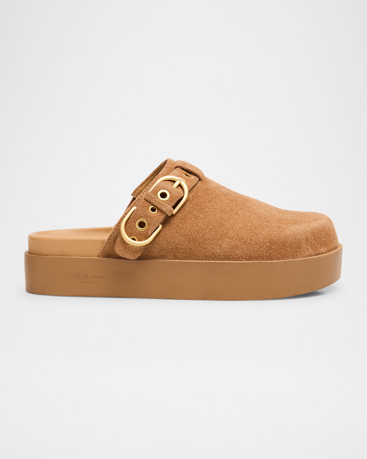 Rag & Bone Geo Suede Buckle Platform Mules In Brwnwdsd