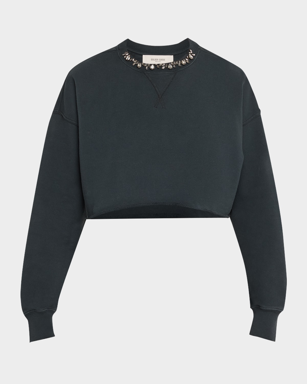 Golden Goose Golden Cropped Crewneck Sweatshirt In Washed Black