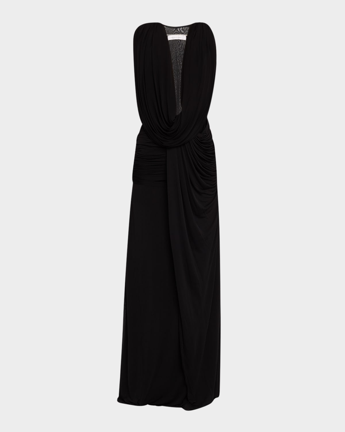 Christopher Esber Plunging Fusion Ruched T-back Gown In Black
