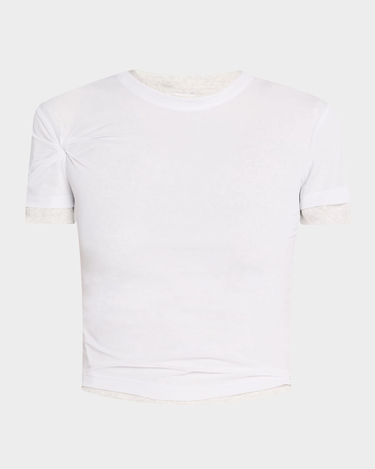 Christopher Esber Sheer Overlay Twisted Short-sleeve Rib T-shirt In White Heather Grey