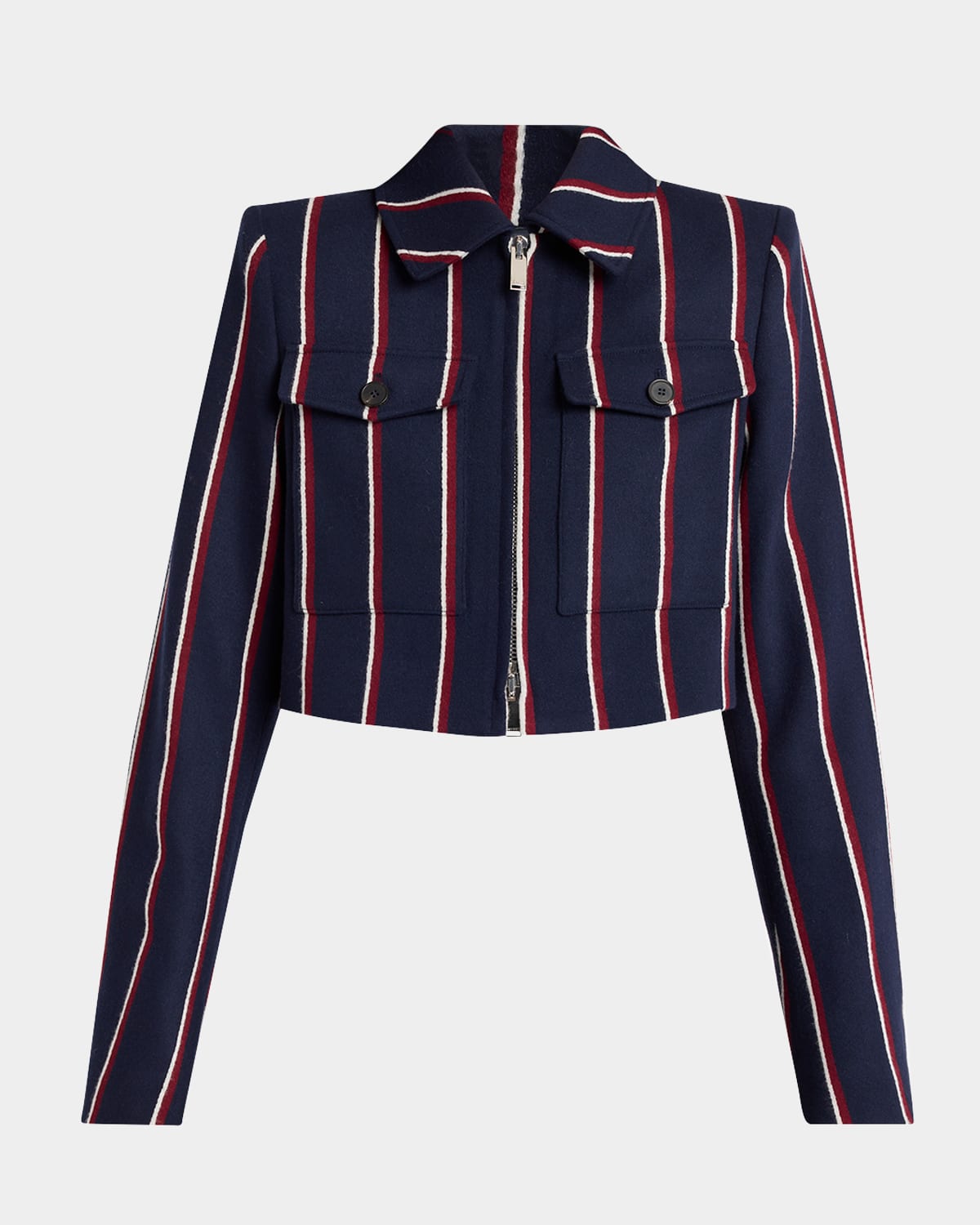 Alexander Mcqueen Wool College Stripe Cropped Jacket In Navyred