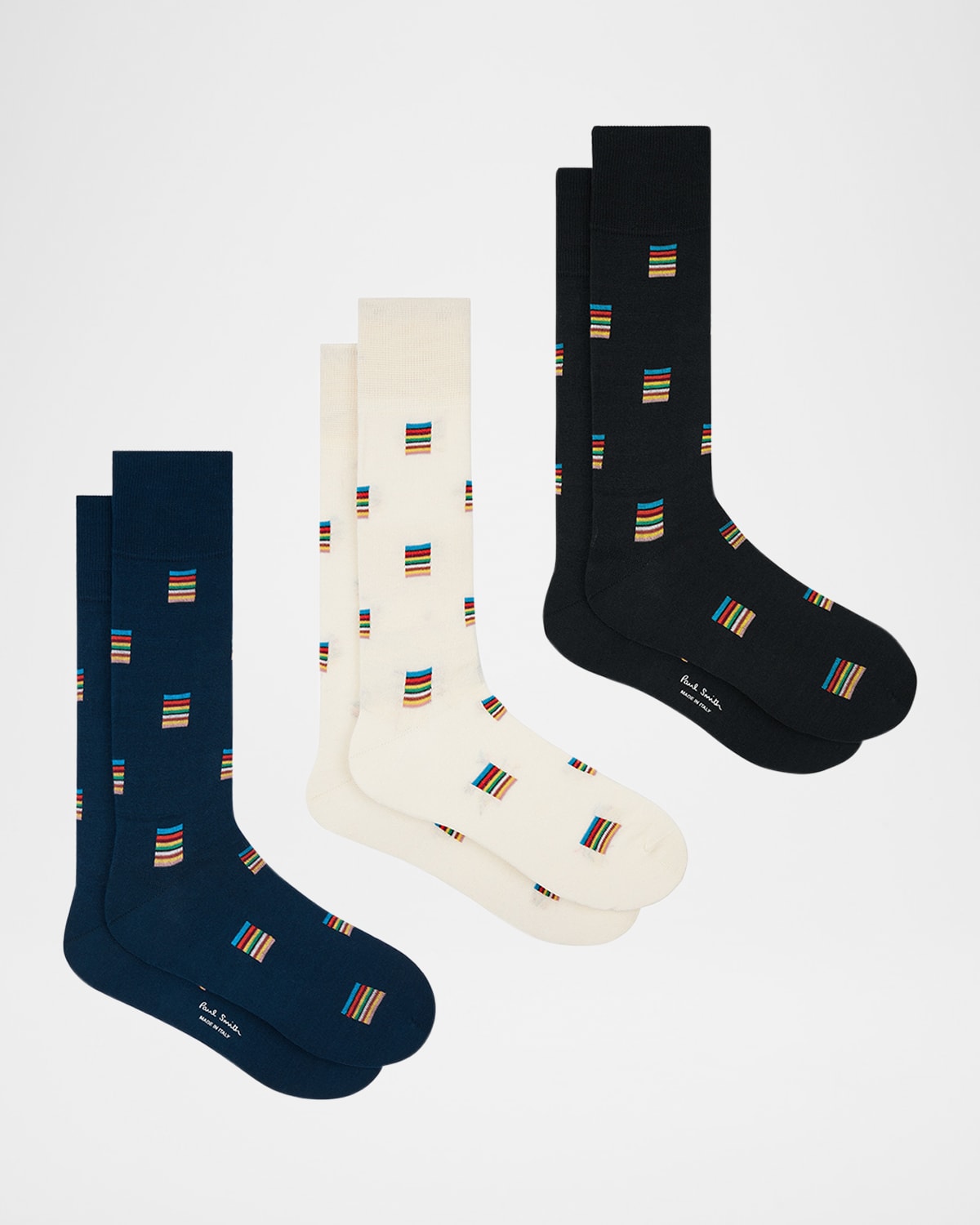 PAUL SMITH MEN'S JONAS SIGNATURE STRIPE BLOCK 3-PACK CREW SOCKS 